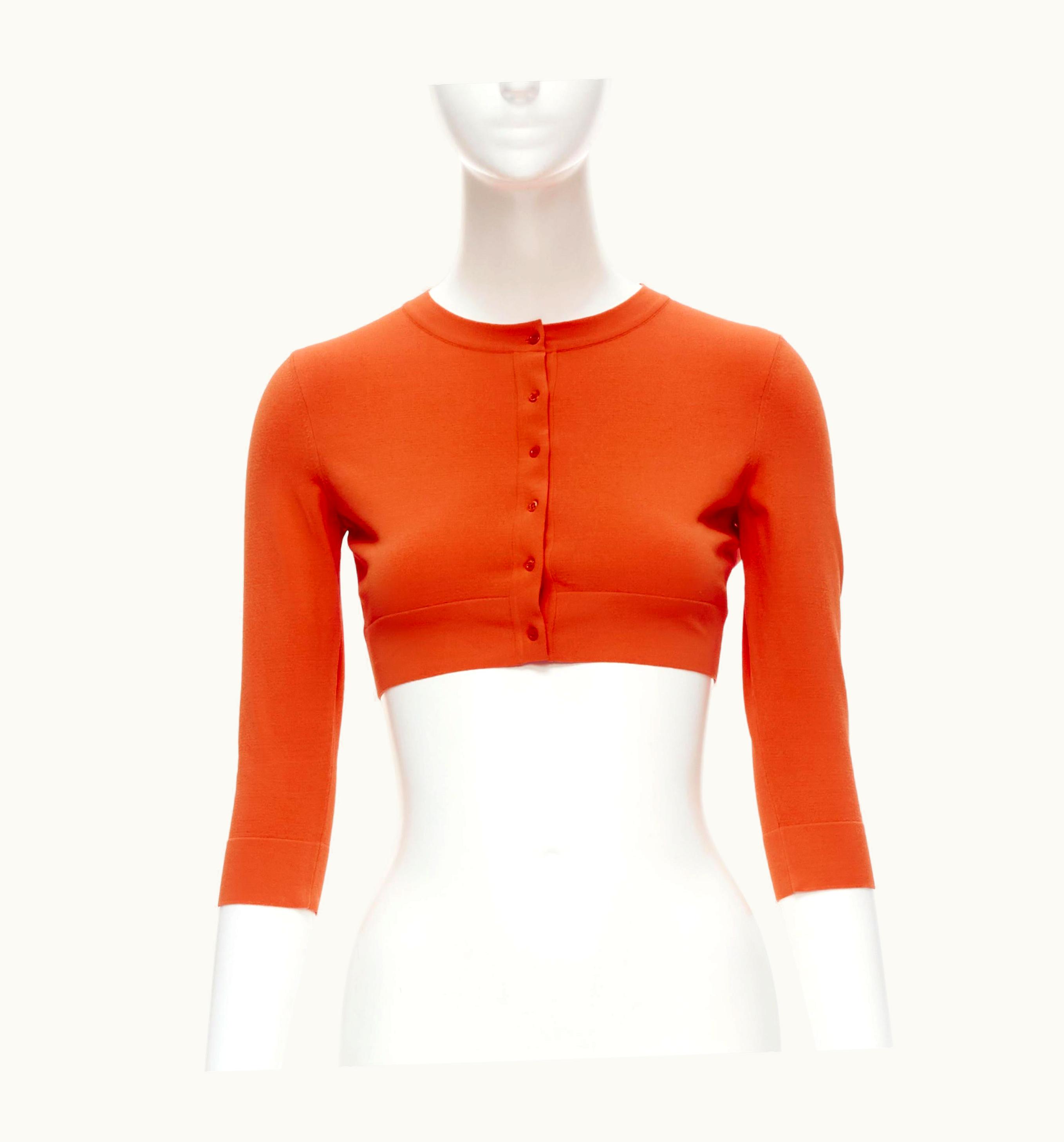 Alaia Alaia Signature Cropped Stretch Knit Cardigan Sanguine Orange
