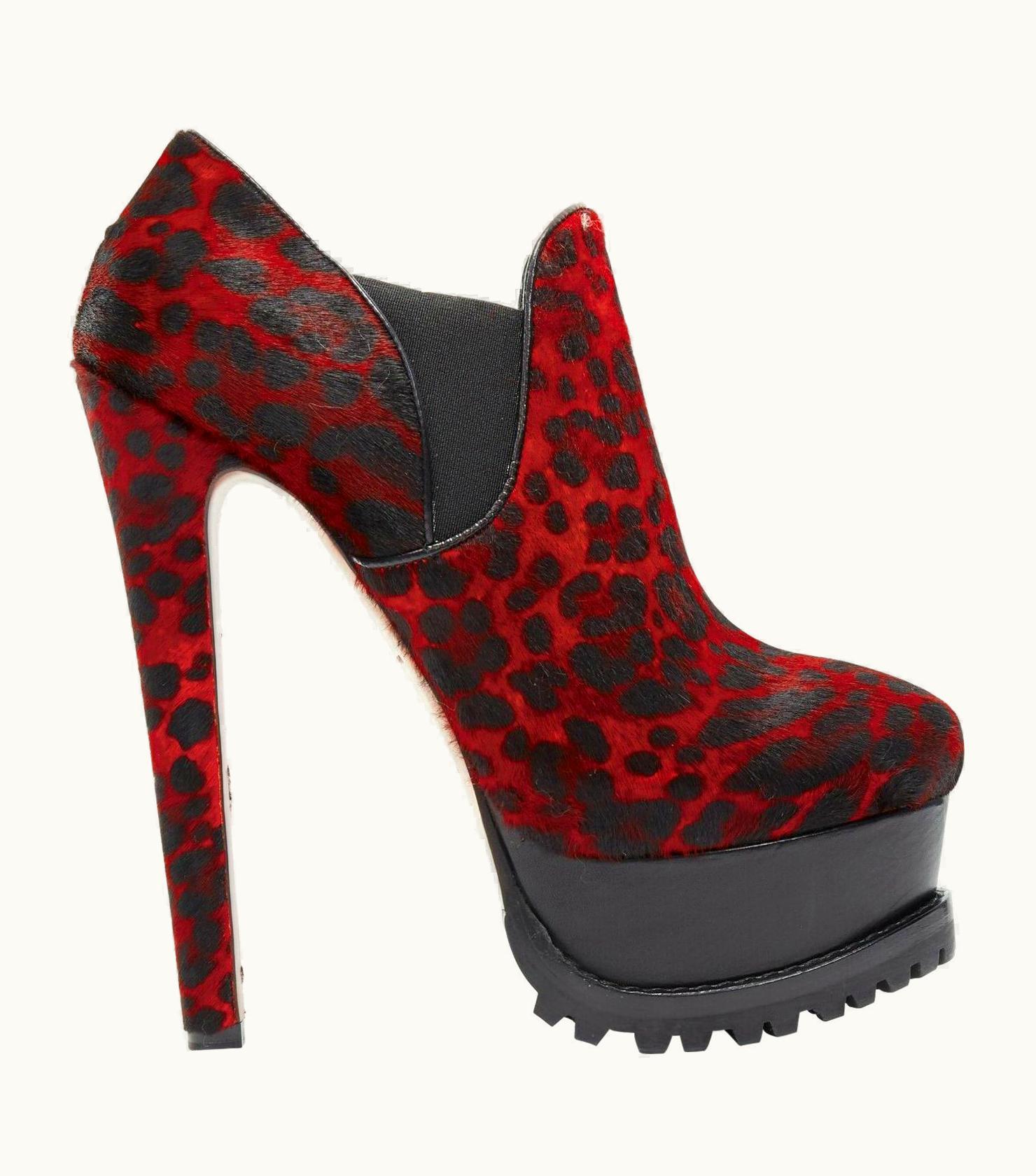Alaia Alaia Red Leopard Calf Leather Trucker Sole Platform Ankle Bootie