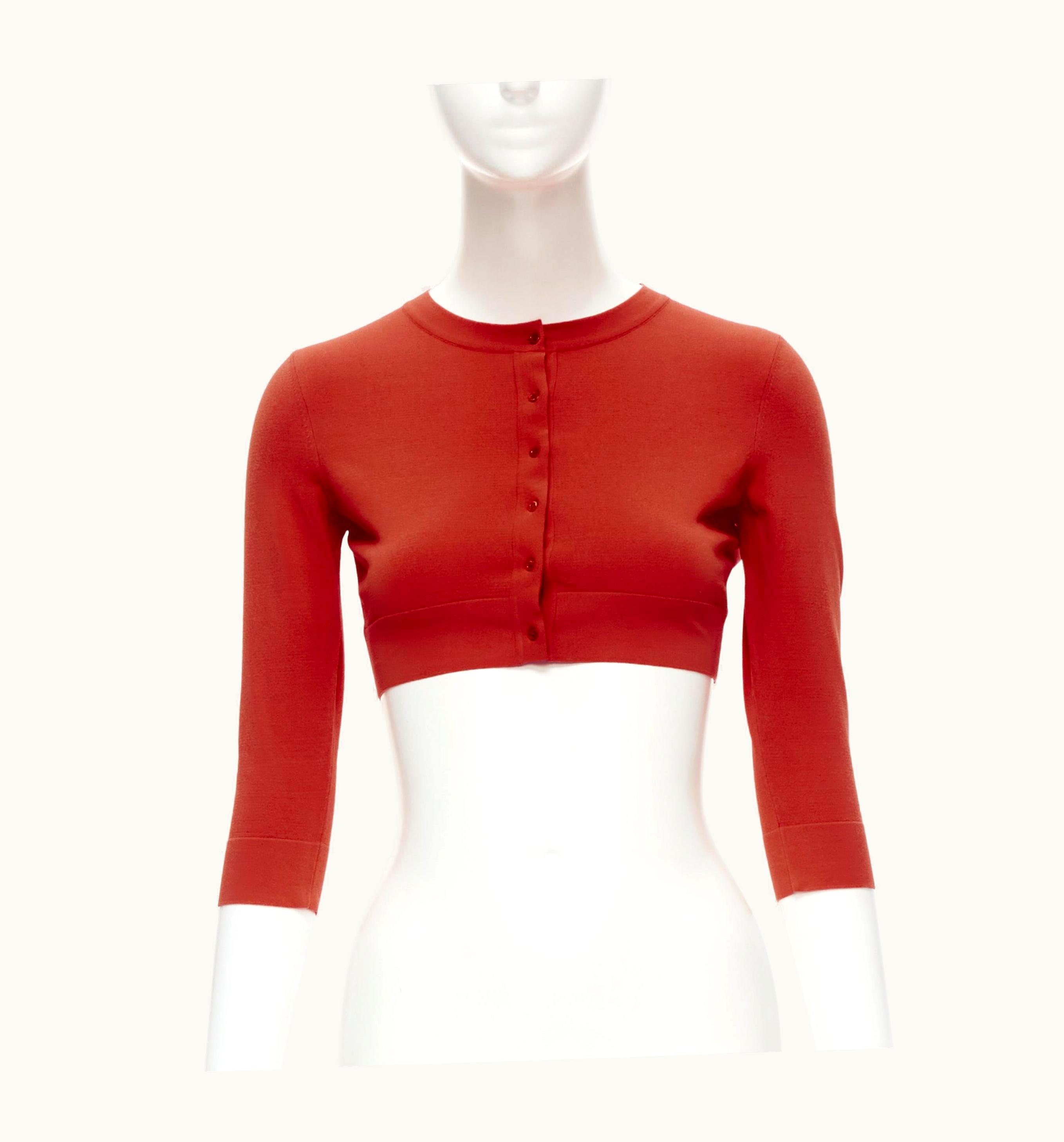 Alaia Alaia Signature Cropped Stretch Knit Button Cardigan Ecarlate Red UZ0587633