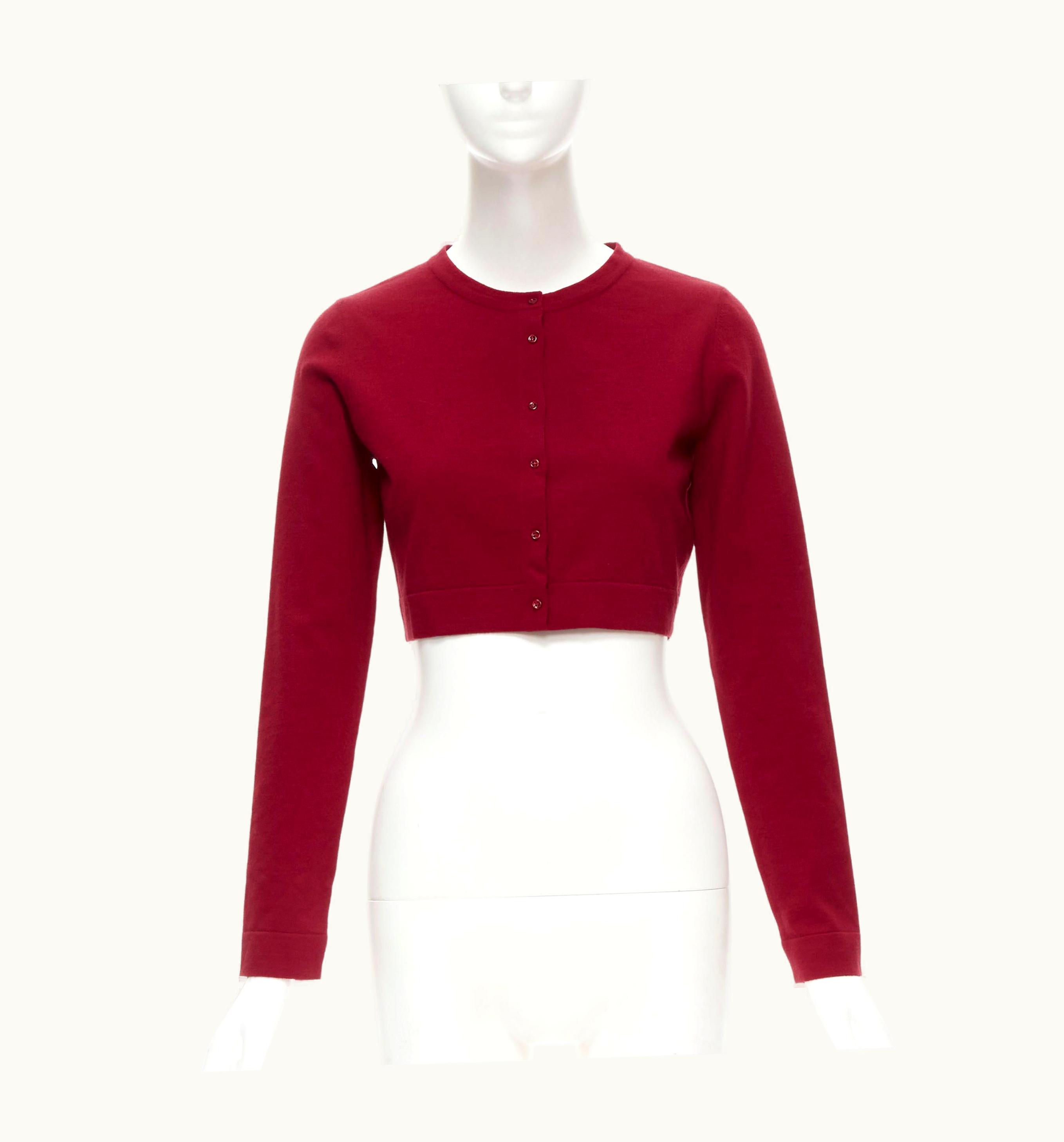 Alaia Alaia Signature Cropped Stretch Knit Button Cardigan Garance Red UZ0587635