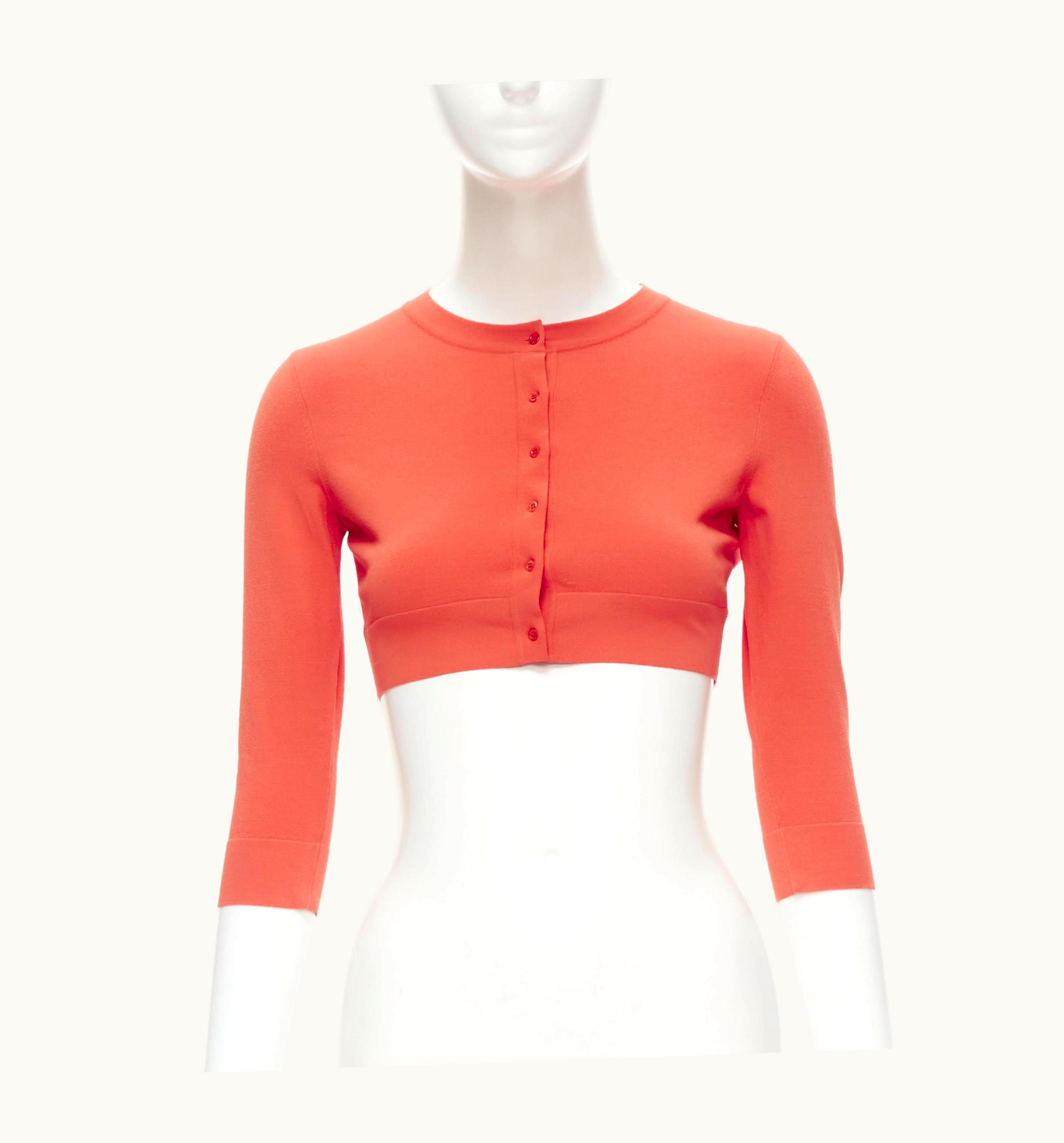 Alaia Alaia Signature Cropped Stretch Knit Cardigan Rouge Vermeil Coral UZ0587641