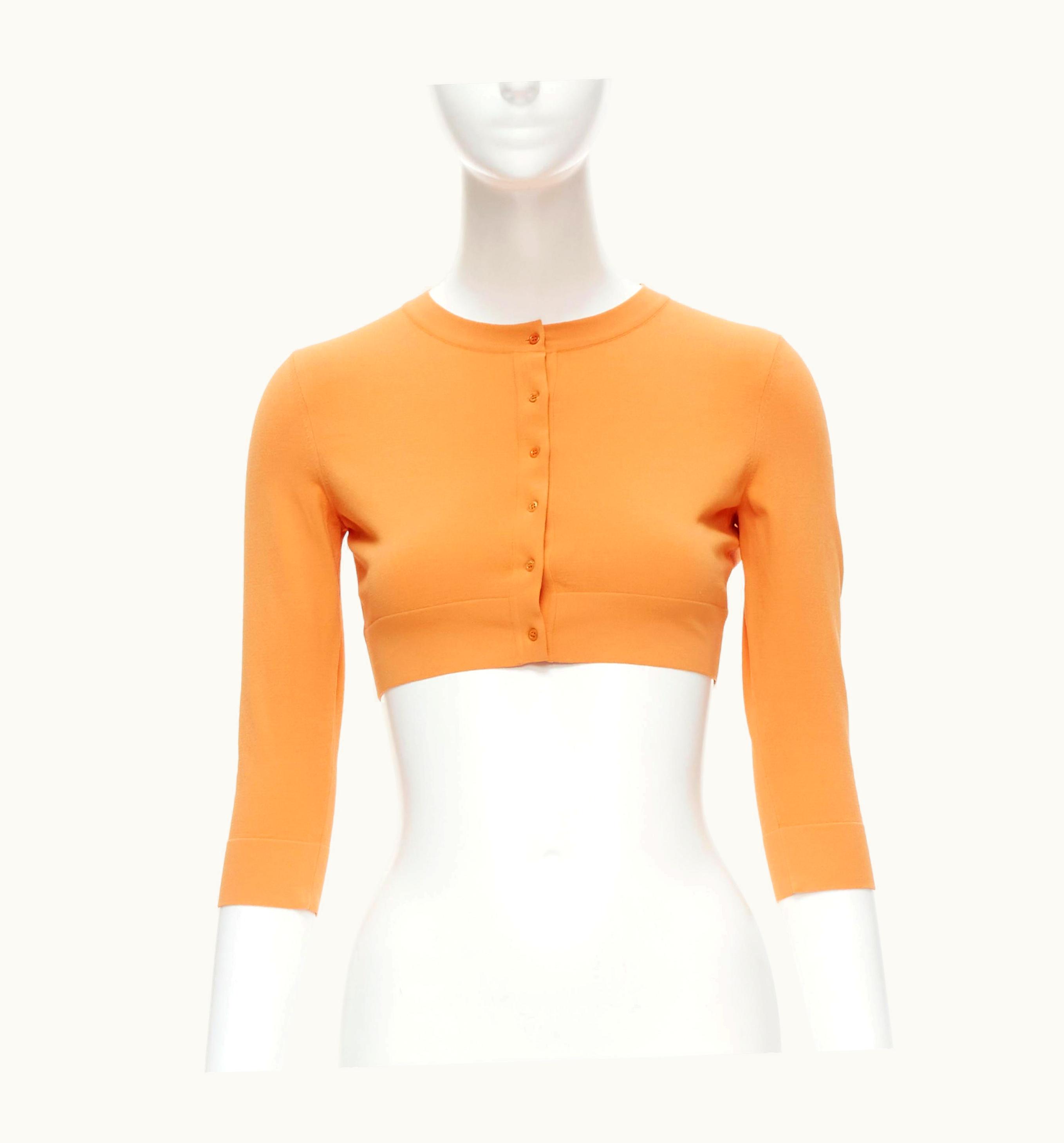 Alaia Alaia Signature Cropped Stretch Knit Button Cardigan Mandarine Orange