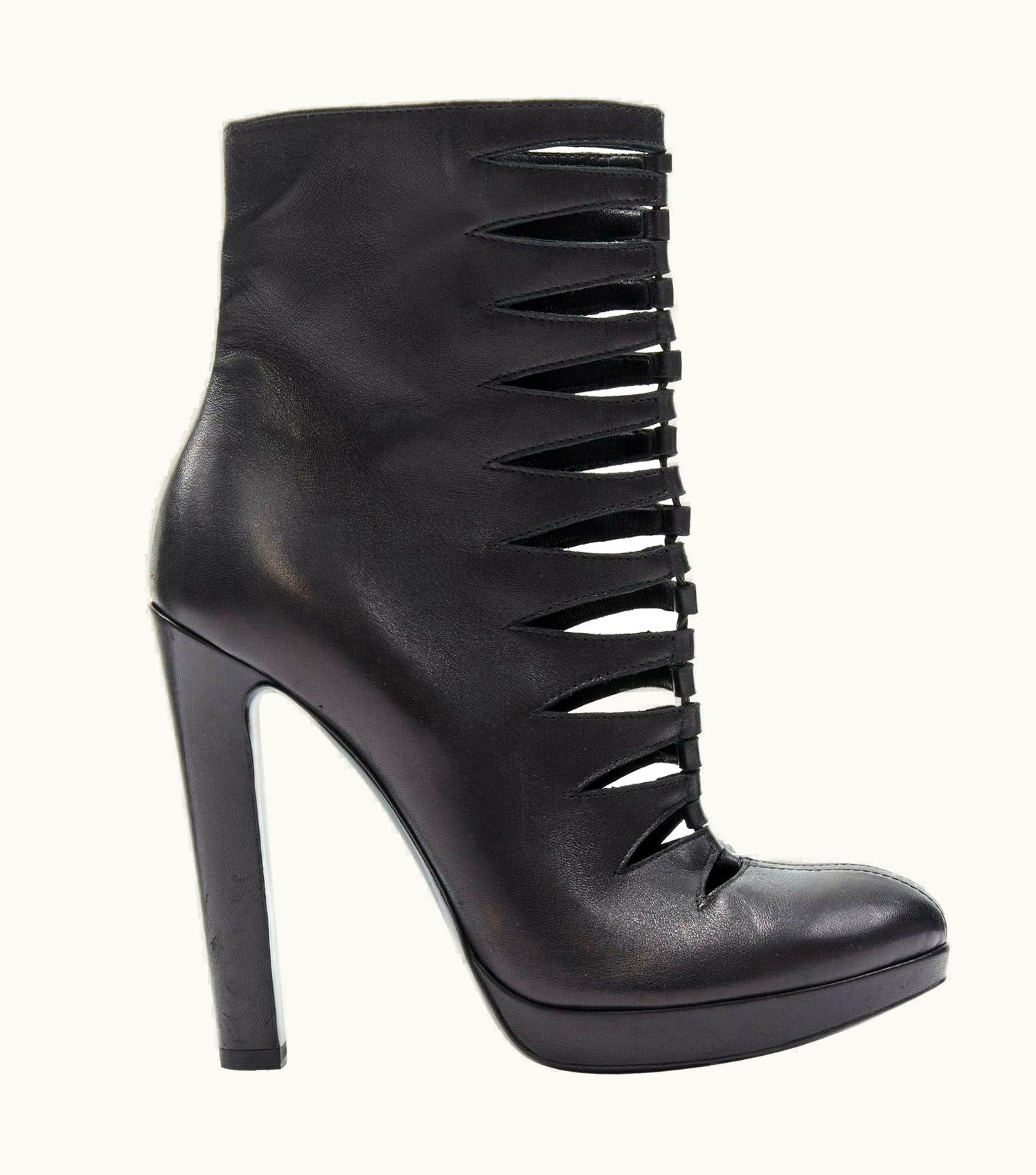 Alaia Alaia Black Leather Angular Cut Out Front Almond Toe Platform Ankle Boot