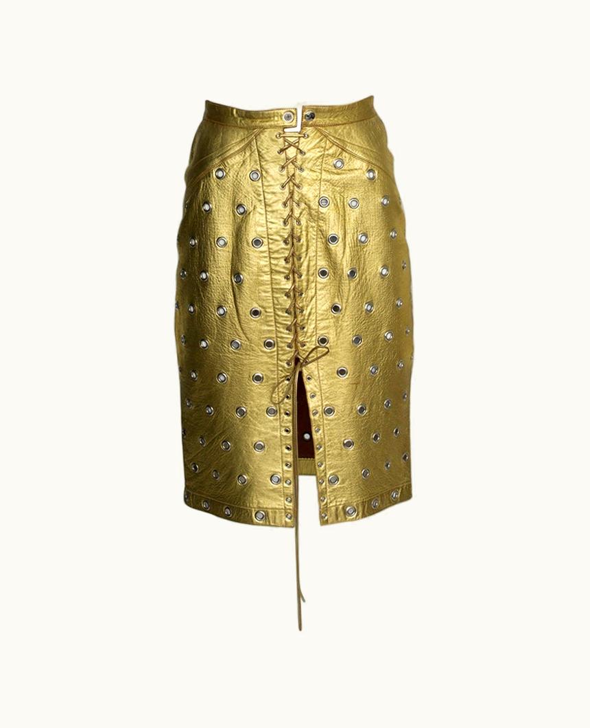 Alaia Rare Early Azzedine Alaïa Eyelets Leather Skirt, Circa 1981