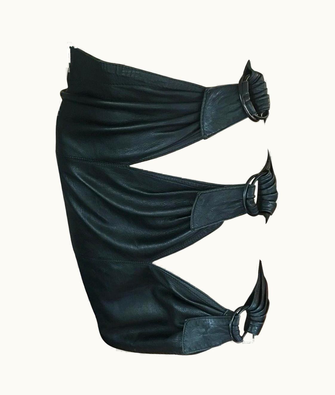 Alaia Azzedine Alaia AW 1983 Iconic Vintage Leather Cutout Mini Skirt