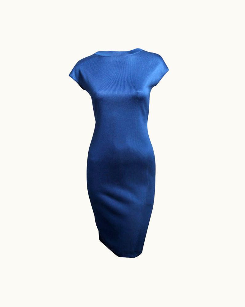 Alaia Azzedine Alaia Blue Viscose Cap Sleeved Dress With Snap Back