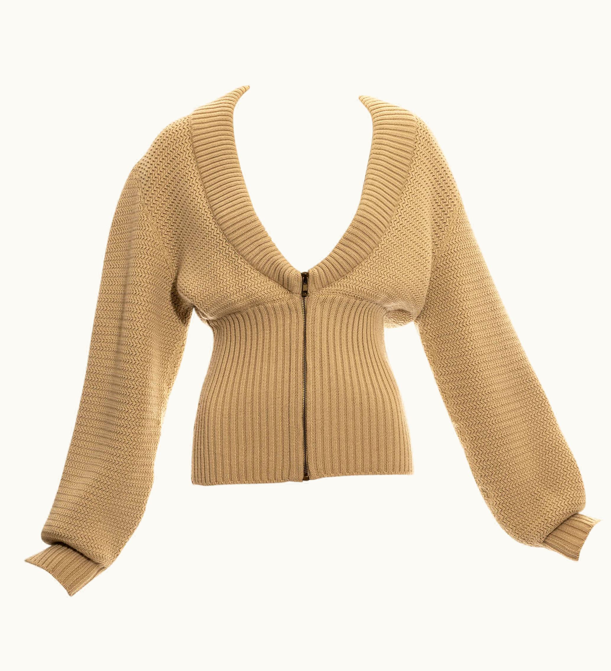 Alaia Azzedine Alaia Cream Knit Wool Cardigan With Zipper, AW 1985