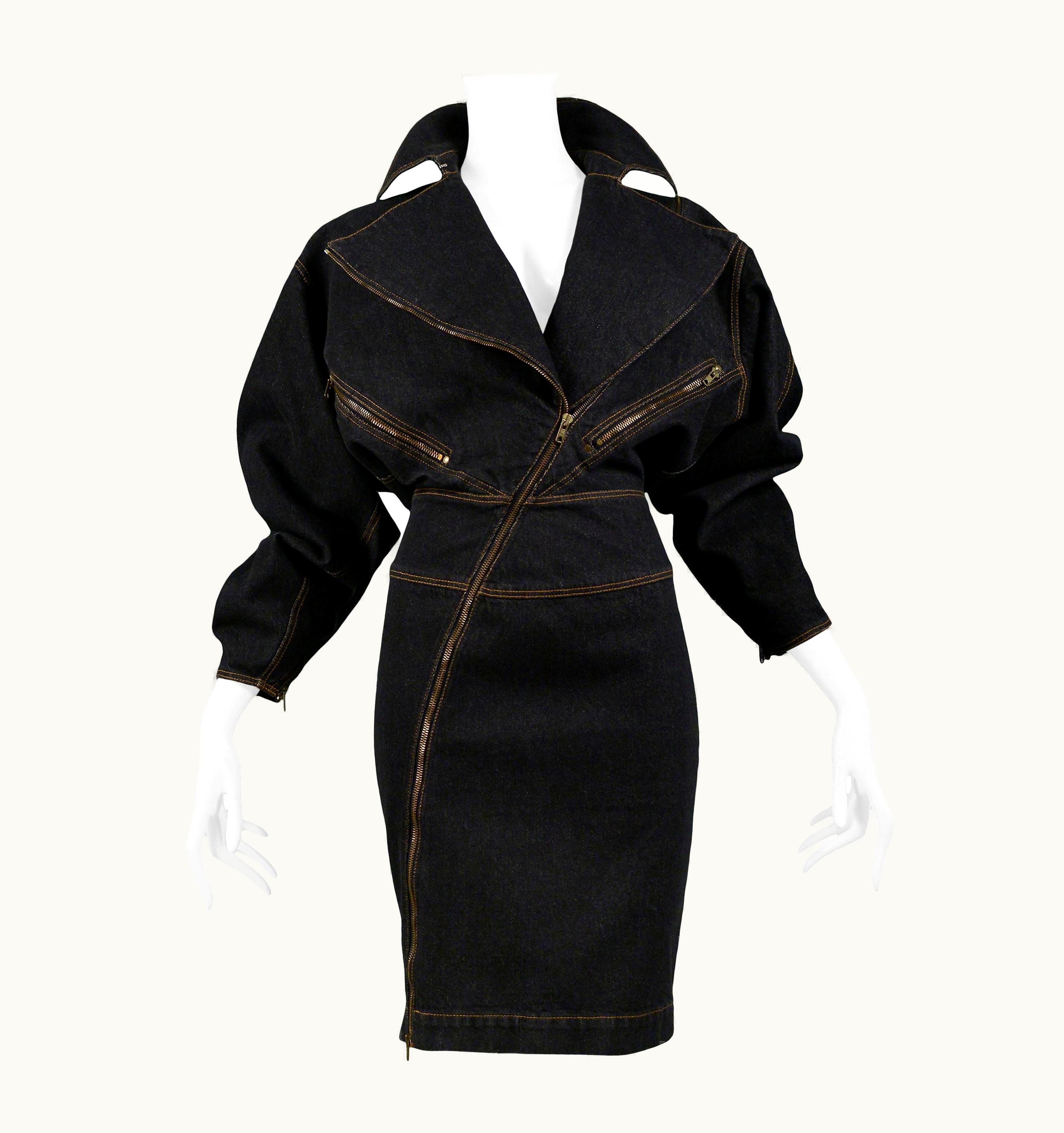 Alaia Vintage Iconic Azzedine Alaia Black Denim Zipper Dress 1986