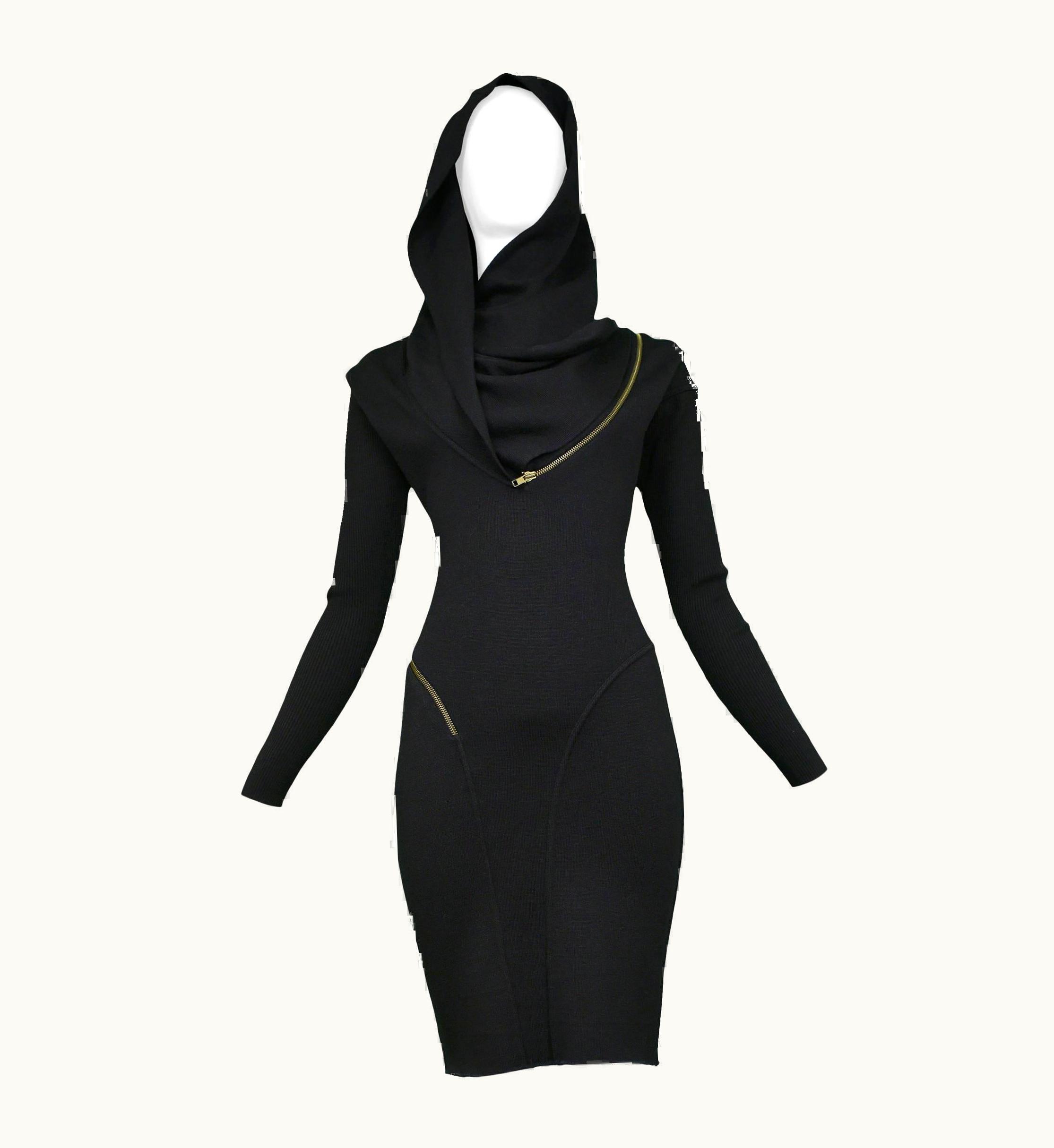 Alaia Iconic Azzedine Alaia Black Knit Zipper Dress 1986 - Museum Piece