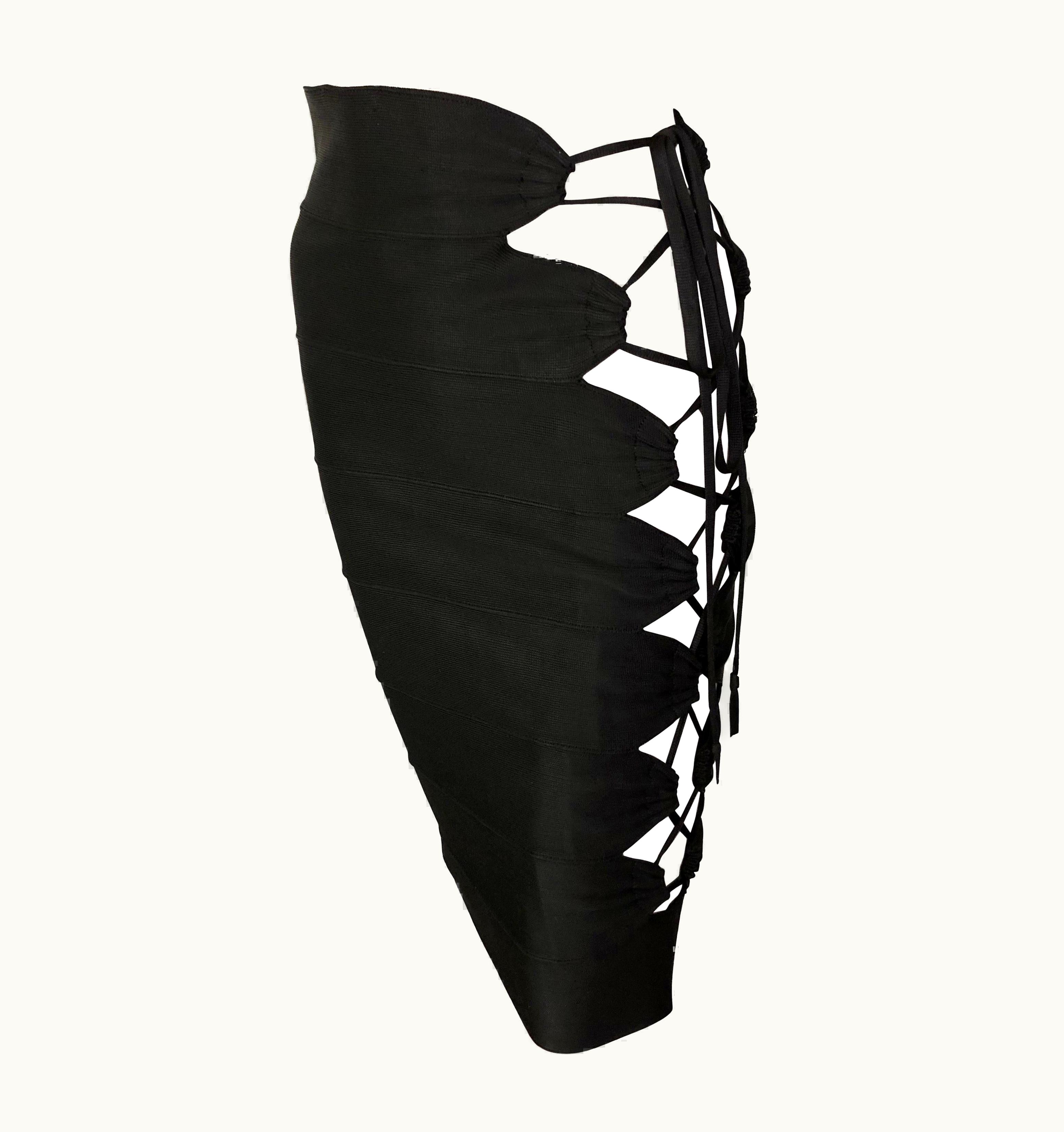 Alaia Azzedine Alaia S/S 1986 Vintage Cutout Lace Up Black Skirt UZ0587710
