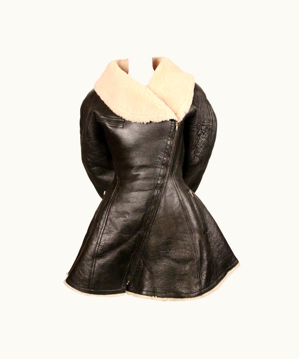 Alaia 1987 Azzedine Alaia Flared Brown Shearling Coat With Shawl Collar UZ0587719