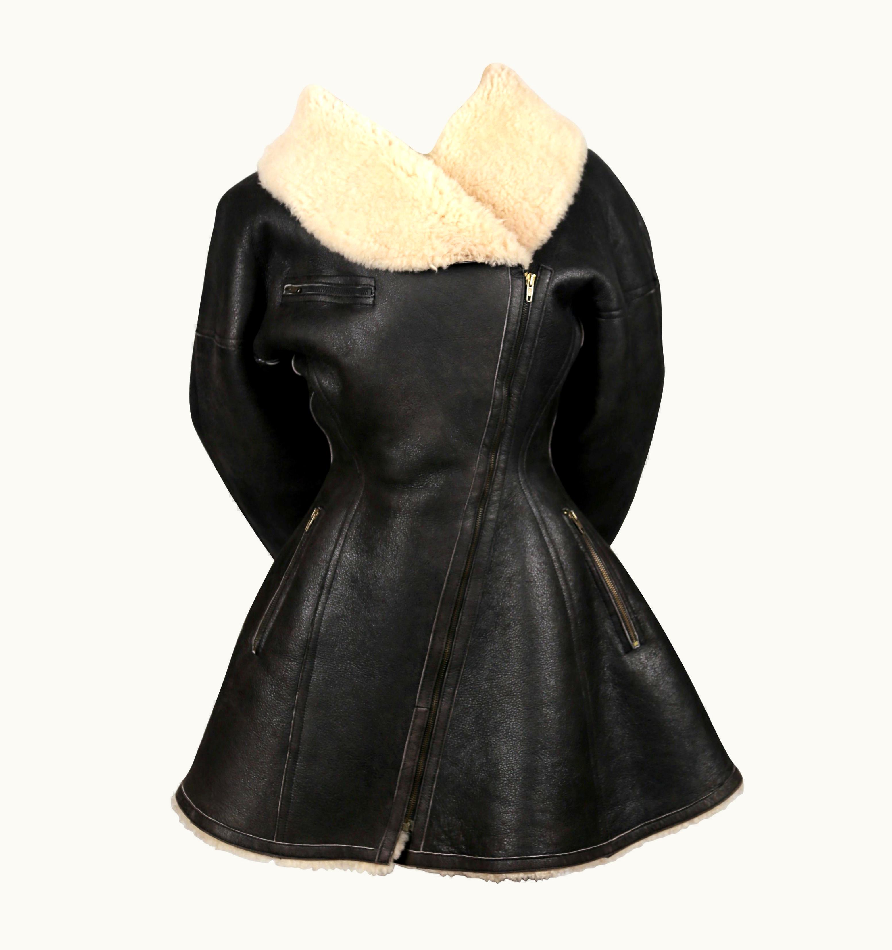 Alaia 1987 Azzedine Alaia Flared Brown Shearling Coat With Shawl Collar UZ0587721