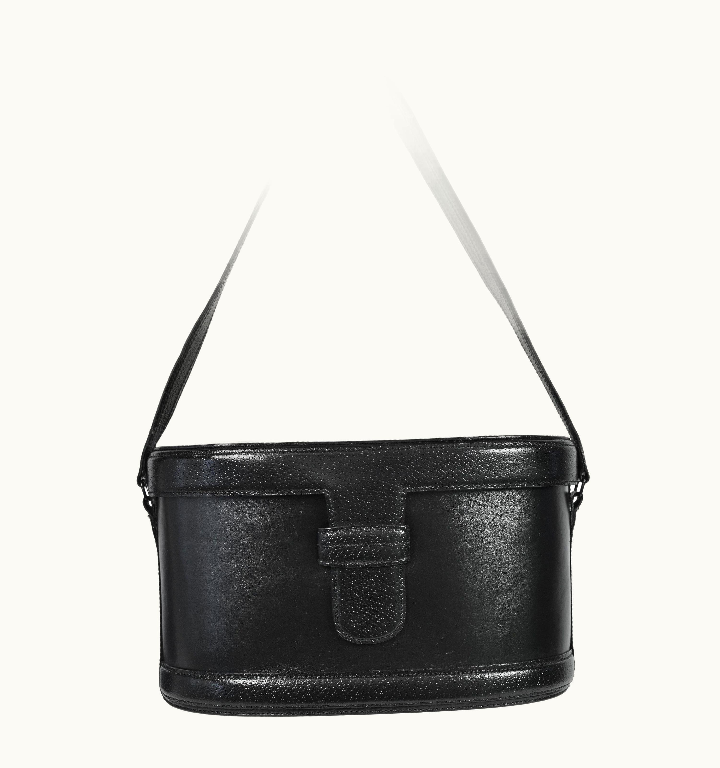 Alaia Azzedine Alaia Black Leather Pill Box Purse 1988