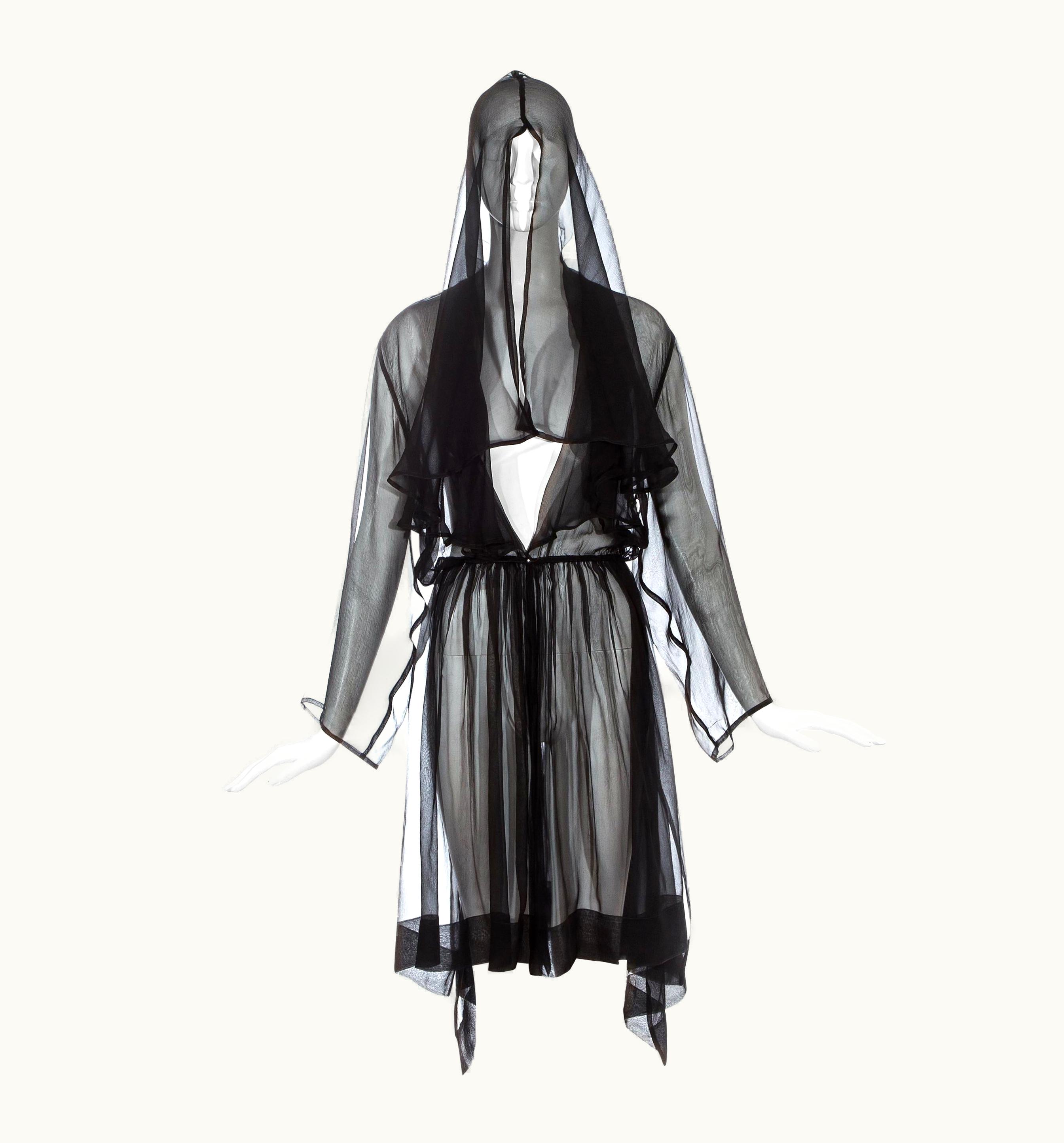 Alaia Azzedine Alaia Black Silk Chiffon Hooded Evening Cloak, S/S 1988