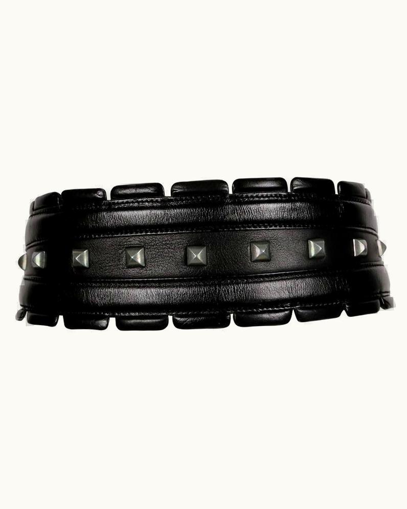 Alaia 1988 Azzedine Alaia Black Leather Runway Belt With Silver Pyramid Studs
