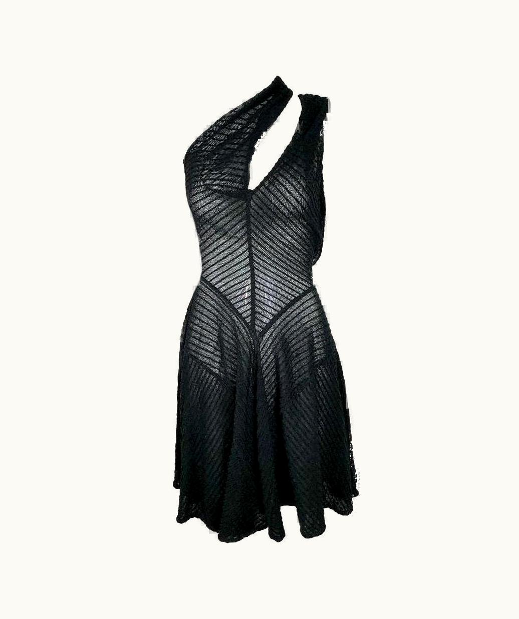 Alaia AW 1988 Azzedine Alaia Runway Sheer Black Cut-Out Or Cross Front Mini Dress UZ0587735