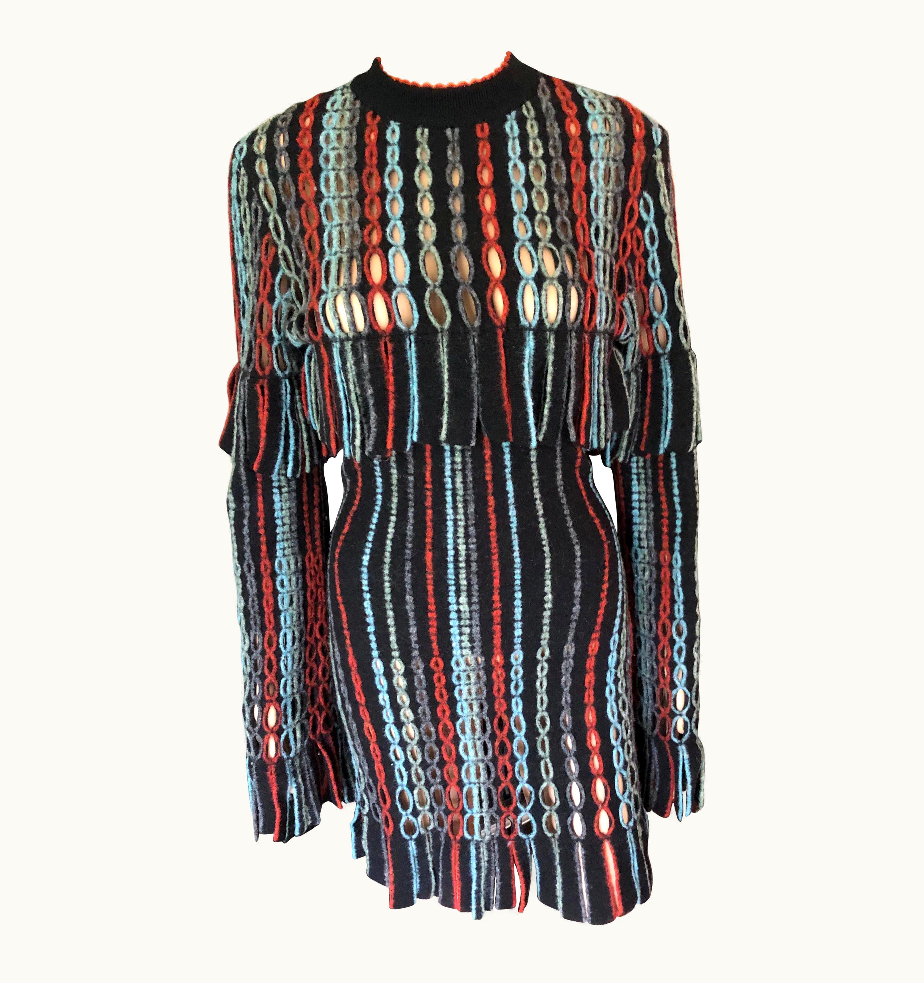 Alaia Azzedine Alaia 1990' Vintage Knit Fringed Laser Cut Dress