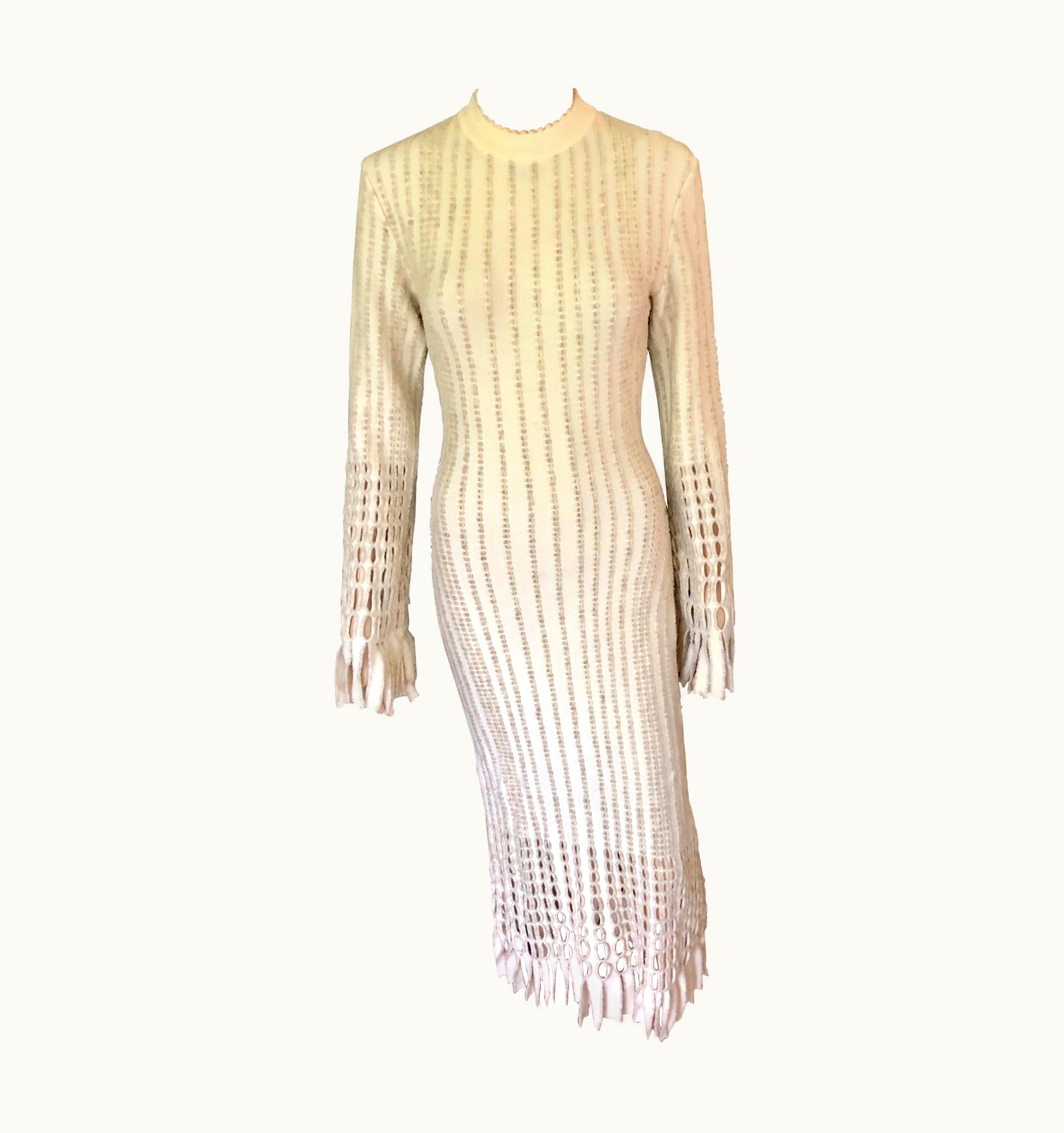 Alaia Azzedine Alaia 1990' Vintage Knit Fringed Laser Cut Midi Dress
