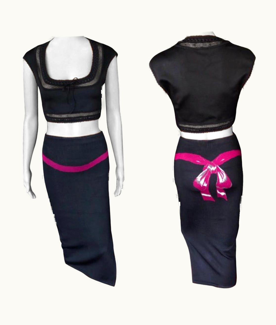 Alaia Azzedine Alaia 1990' Vintage Bow Skirt And Crop Top Ensemble 2 Piece Set