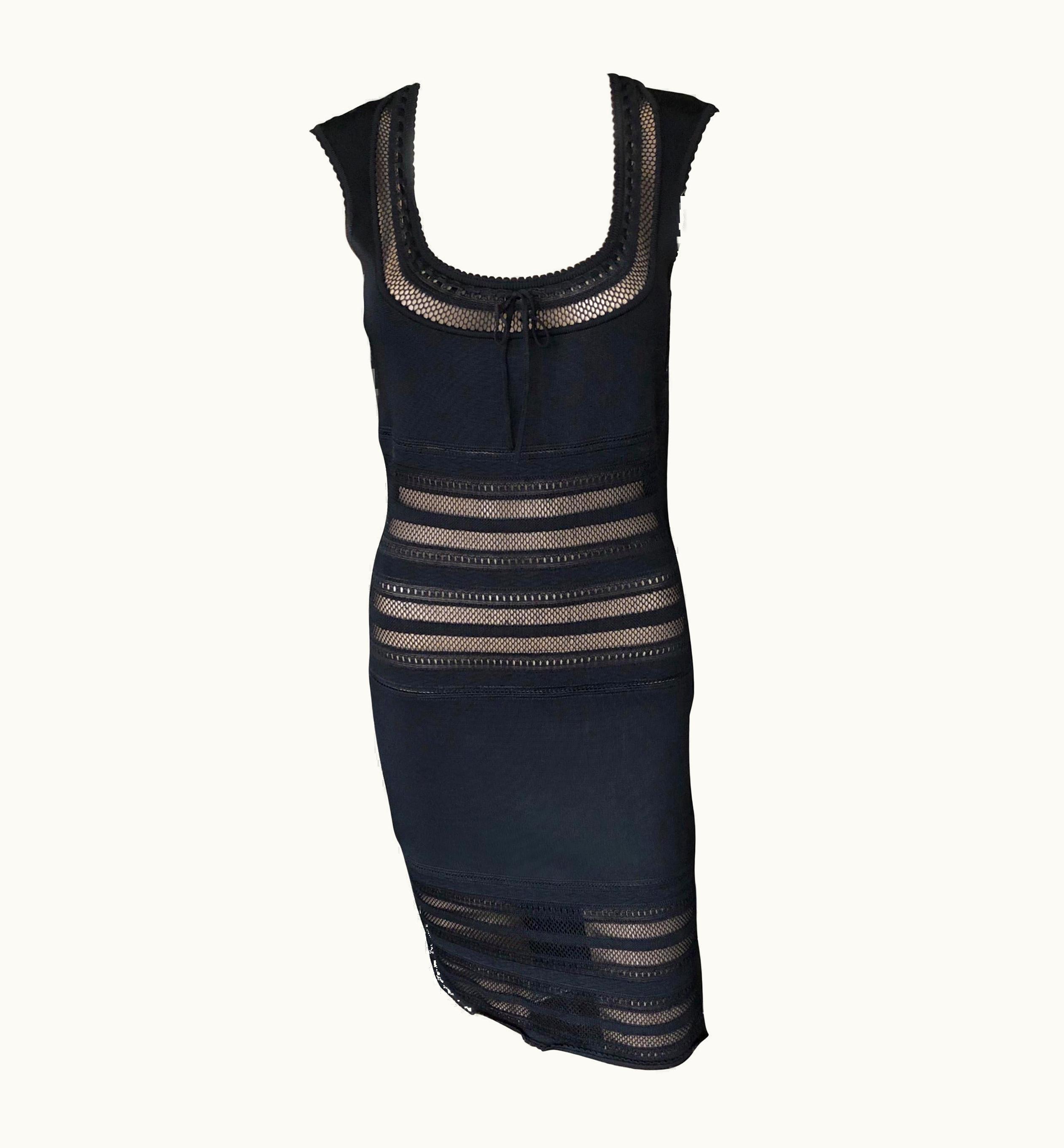 Alaia Azzedine Alaia 1990' Vintage Semi-Sheer Crochet Knit Bodycon Black Dress UZ0587754