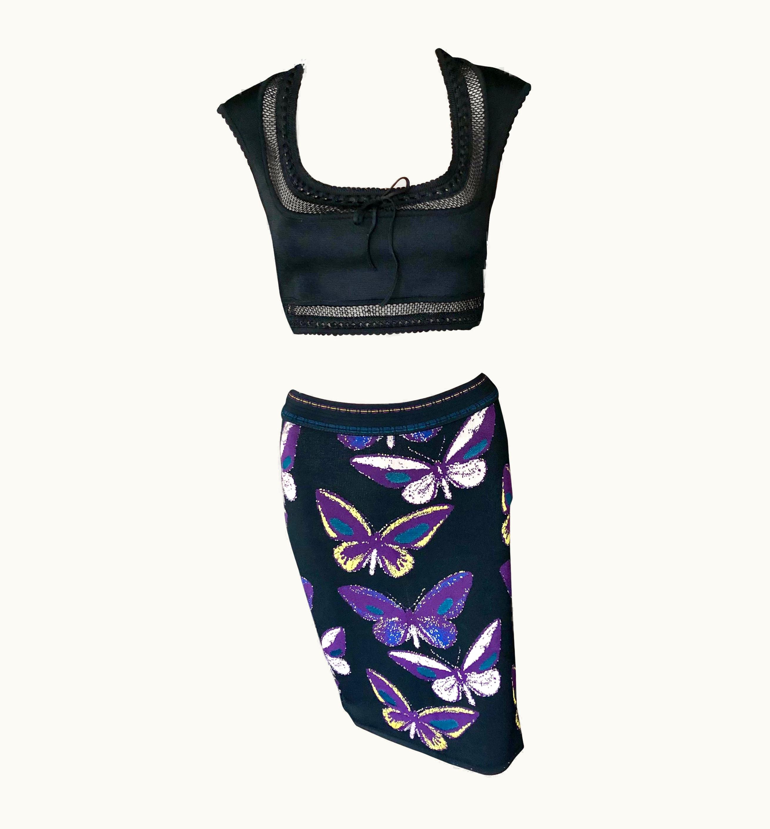 Alaia Azzedine Alaia 1990' Vintage Butterfly Skirt And Crop Top Ensemble 2 Piece Set
