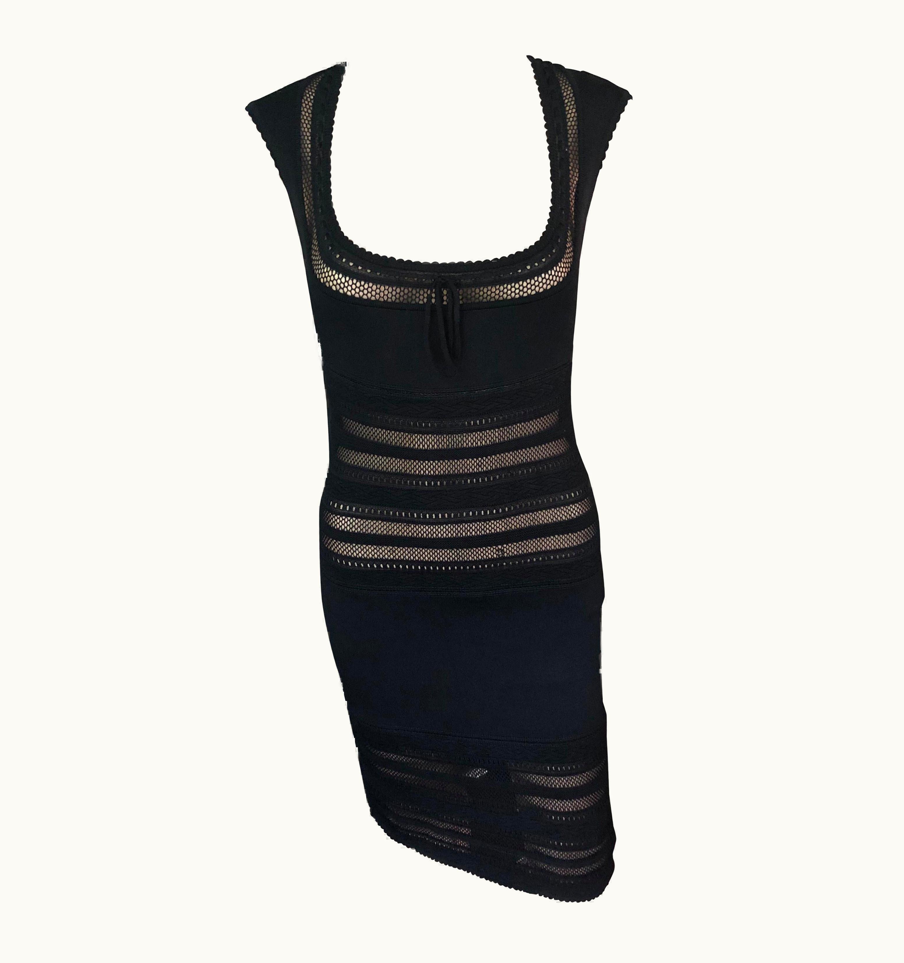 Alaia Azzedine Alaia 1990' Vintage Semi-Sheer Crochet Knit Bodycon Black Dress UZ0587756