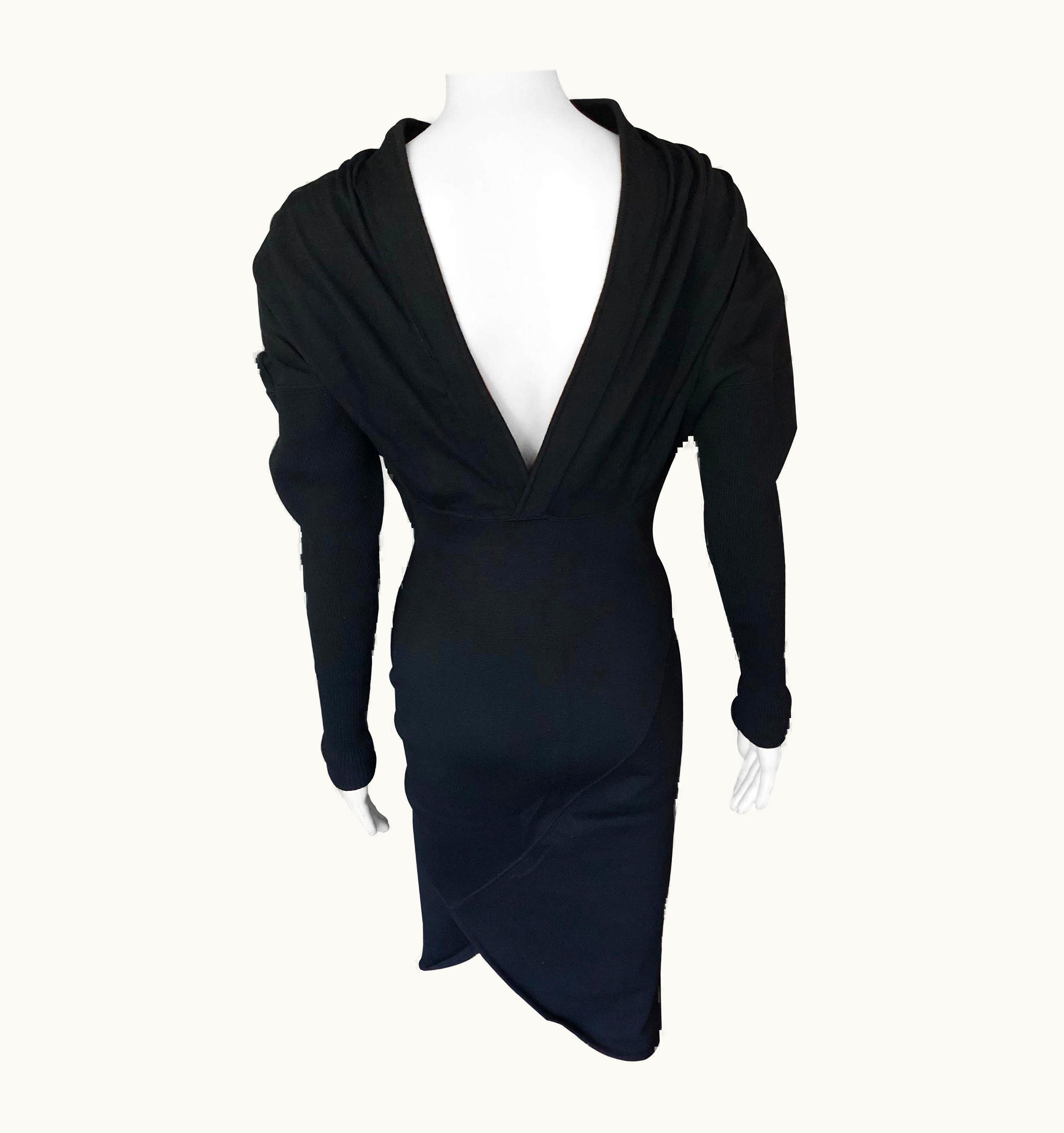 Alaia Azzedine Alaia 1990' Vintage Open Back Long Sleeve Midi Black Dress