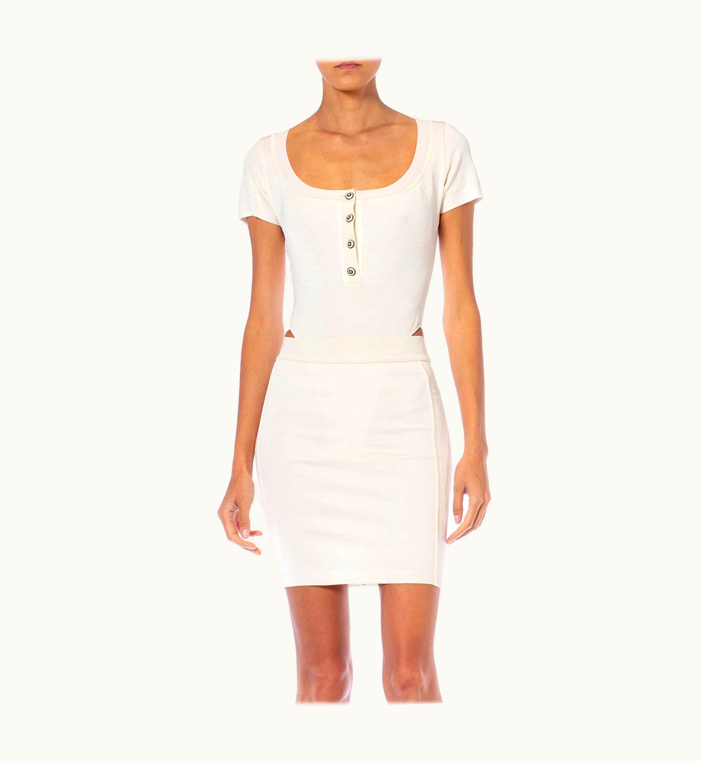 Alaia 1990s Alaia Off White Viscose & Cotton Stretch Bodysuit Ensemble