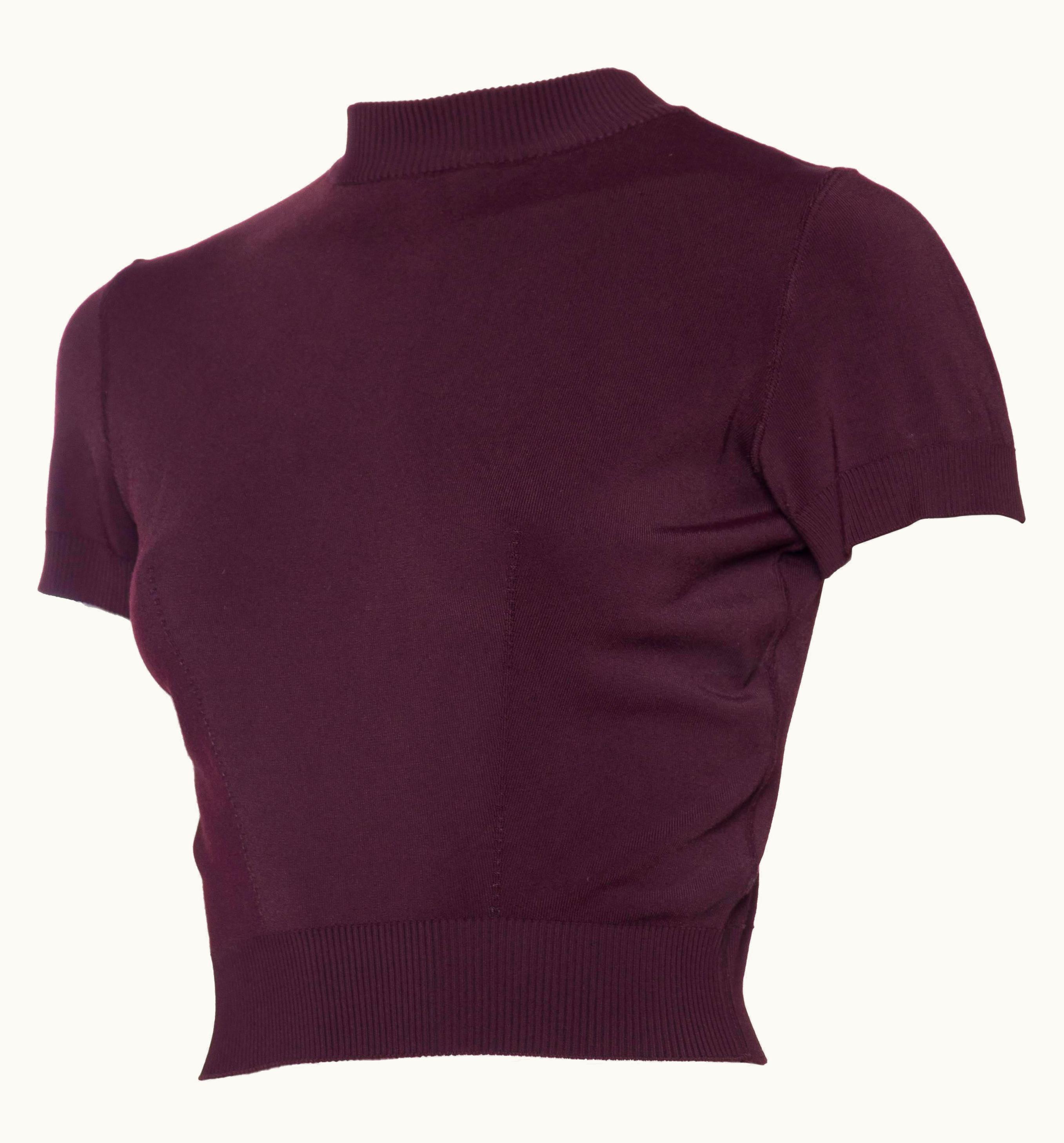 Alaia 1990s Alaia Style Eggplant Viscose Blend Knit Perfect Cropped Top T-Shirt