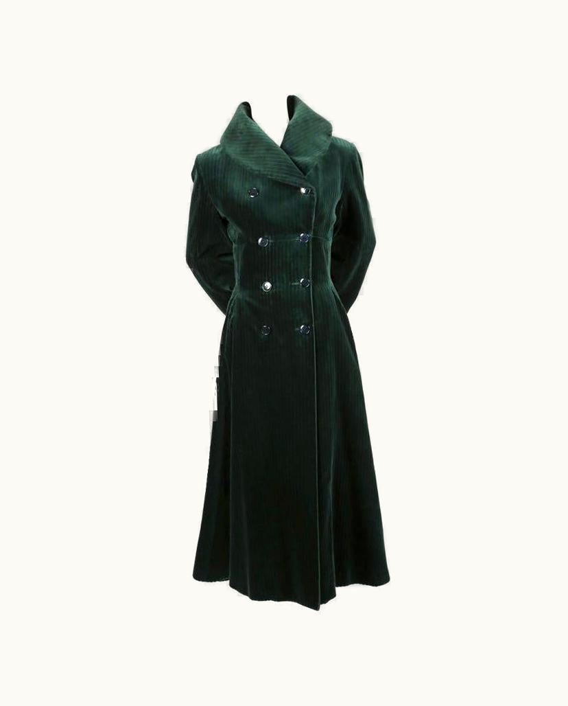 Alaia 1992 Azzedine Alaia Forest Green Velvet Runway Coat