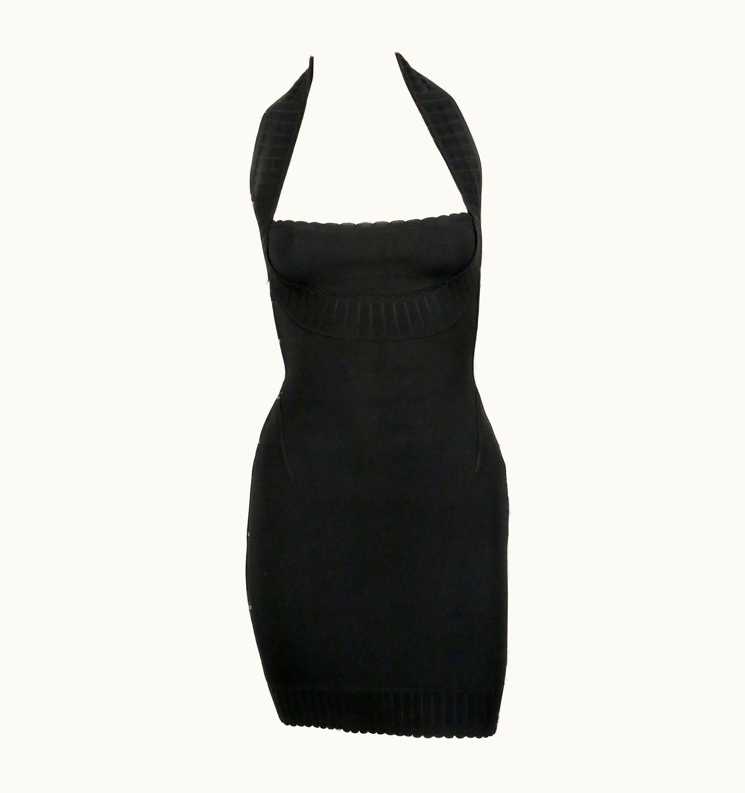 Alaia 1992 Azzedine Alaia Black Halterneck Mini Dress With Scalloped Trim