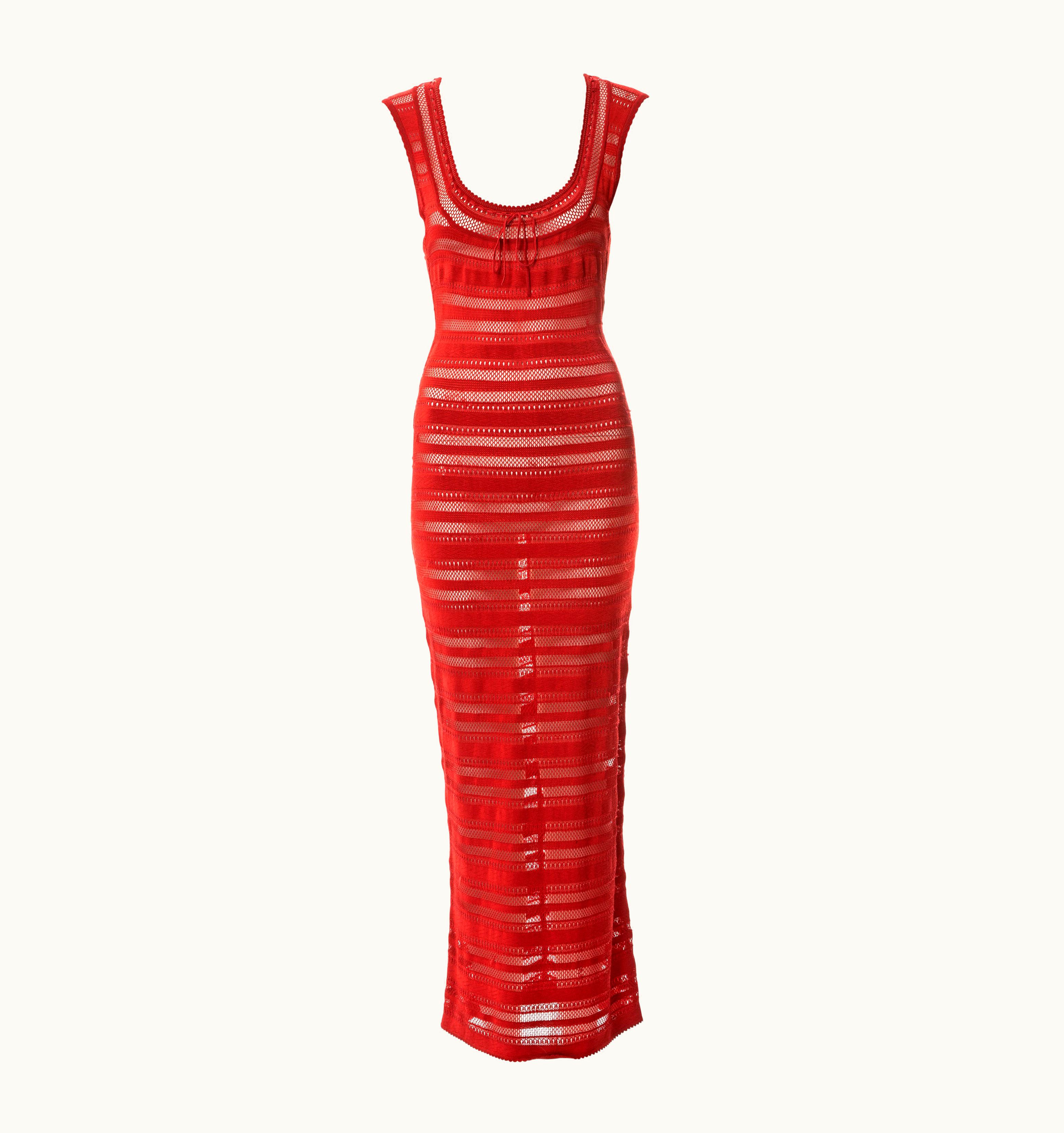 Alaia Azzedine Alaia Red Open Knit Maxi Dress, S/S 1993