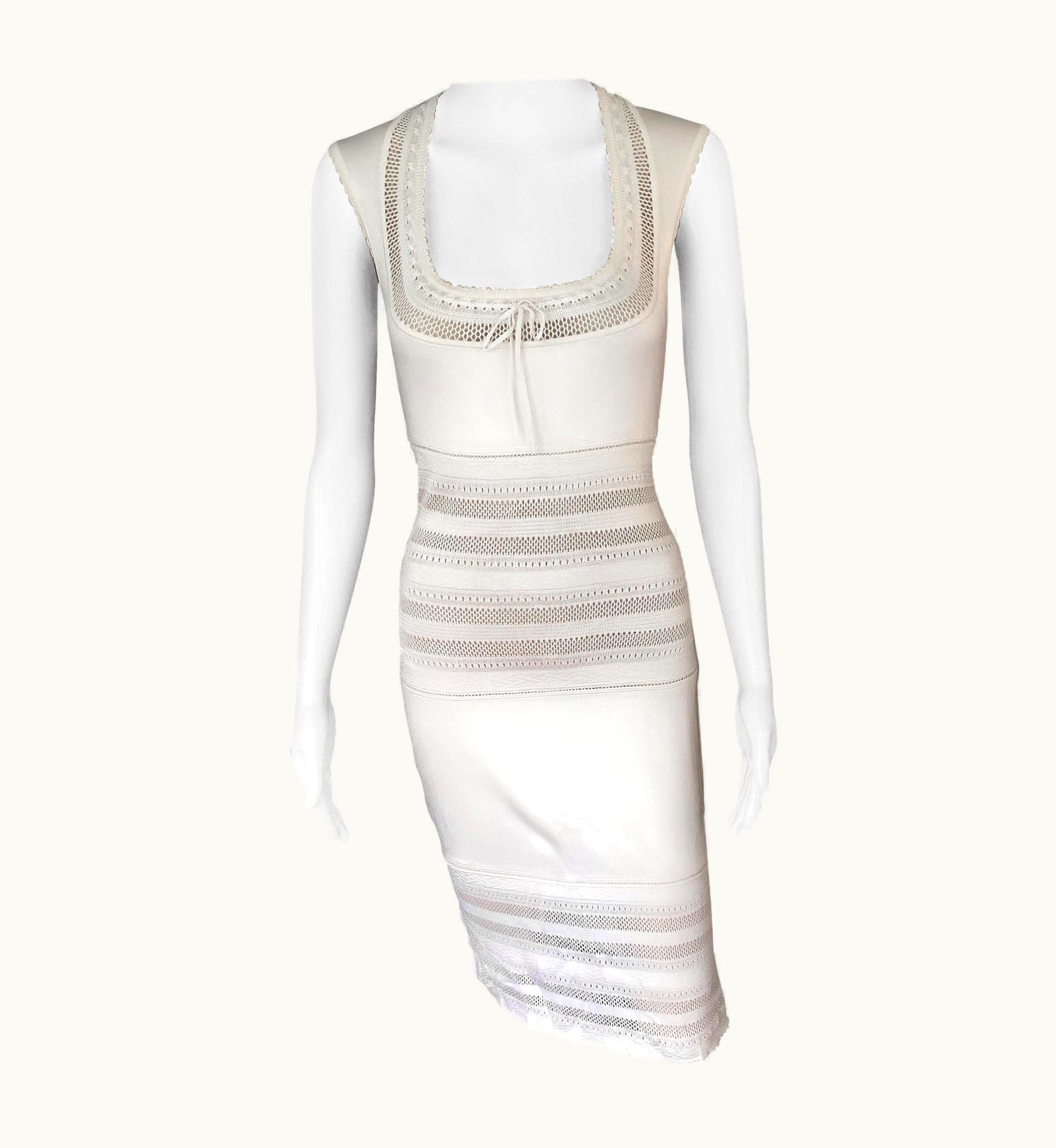 Alaia Azzedine Alaia C. 1993 Vintage Semi-Sheer Crochet Knit Ivory Dress