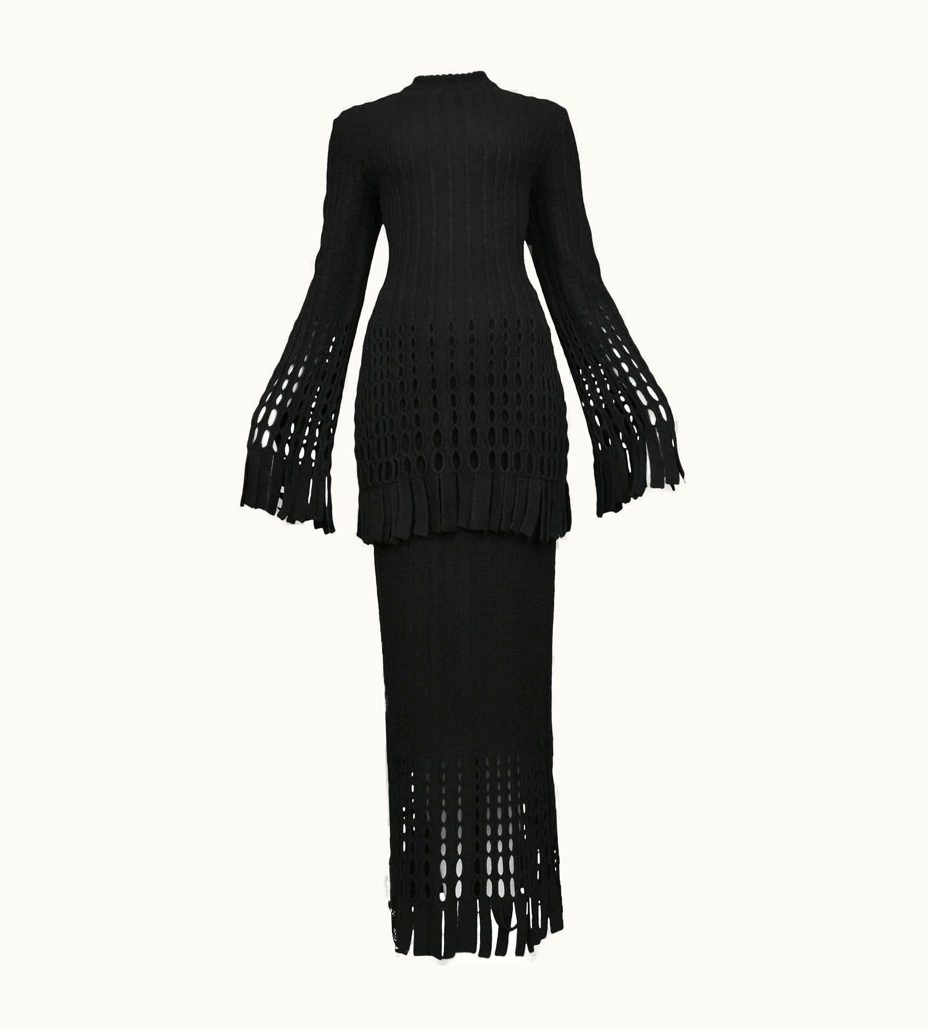 Alaia Vintage Azzedine Alaia Black Laser Cut Boiled Wool Skirt Ensemble 1993