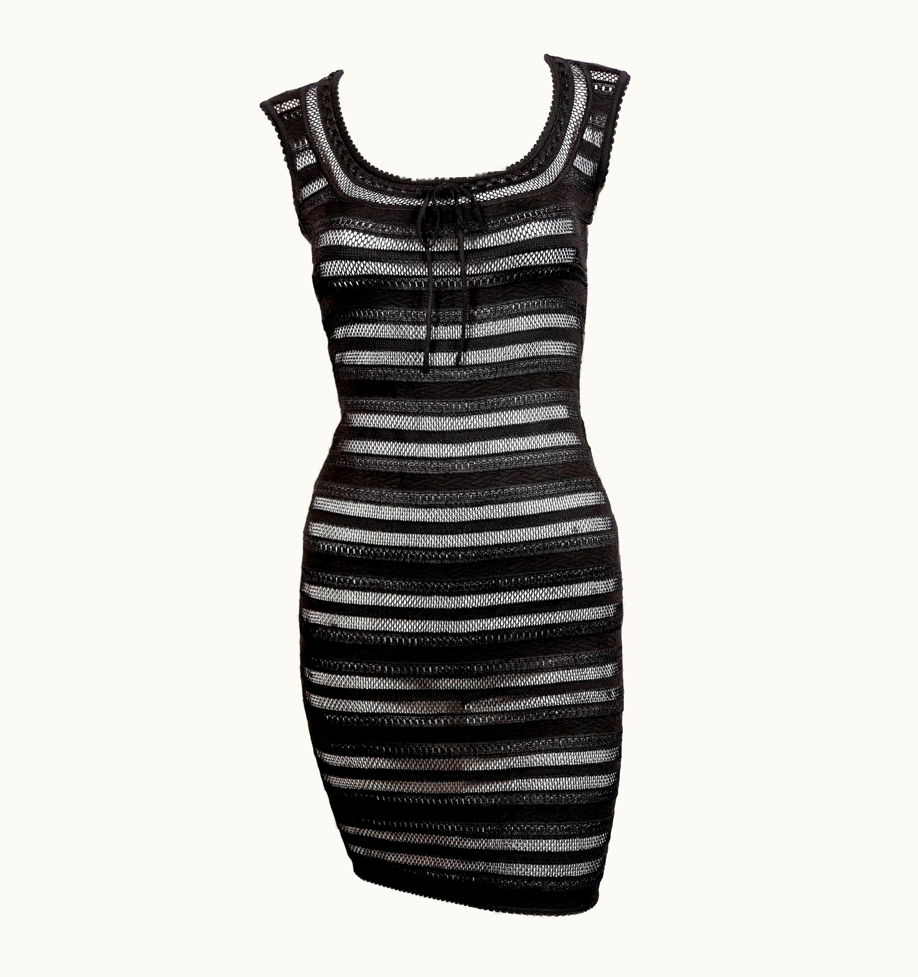 Alaia 1993 Azzedine Alaia Black Sleeveless Dress With Open Lace Knit Panels