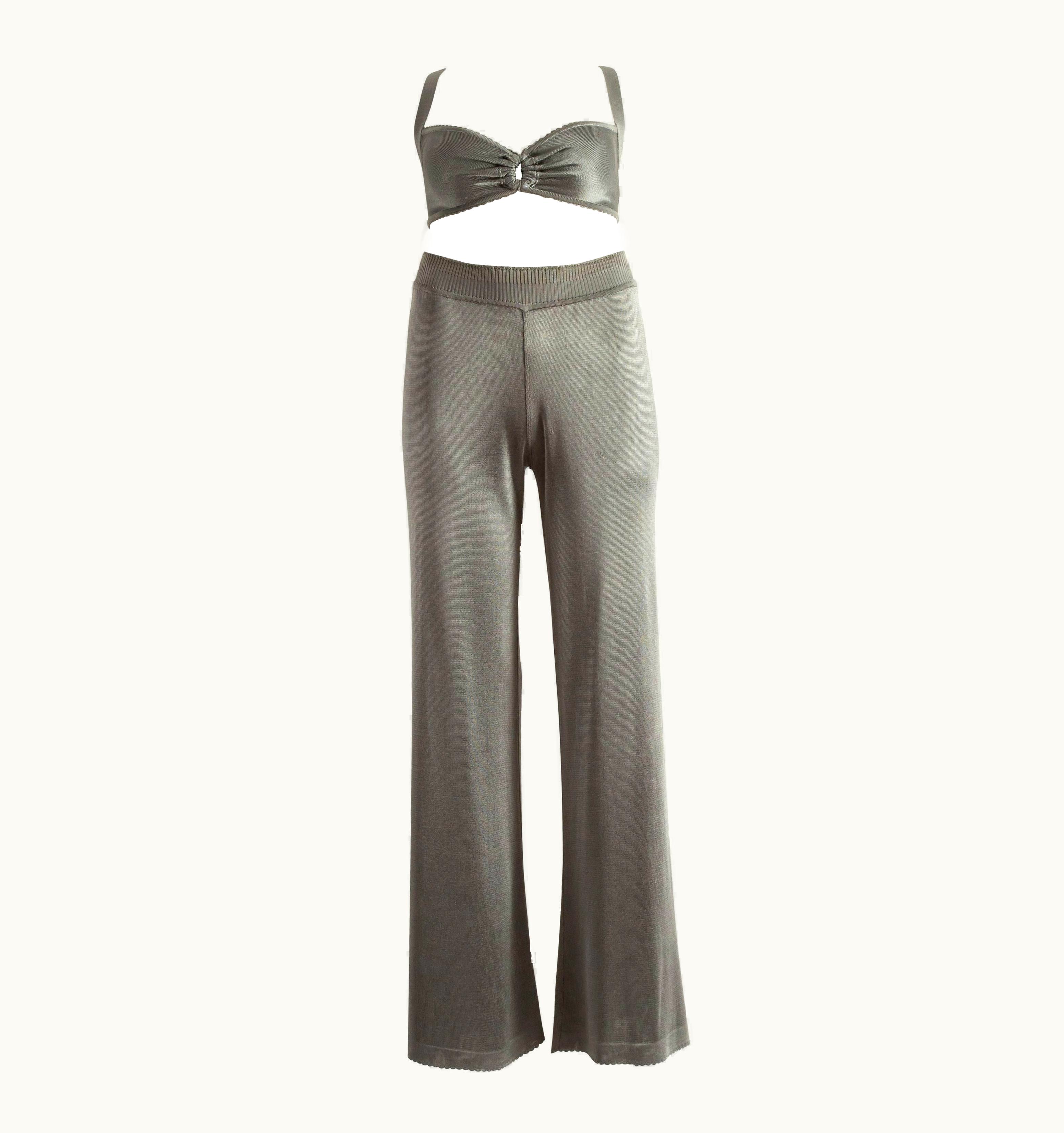 Alaia Azzedine Alaia Spring-Summer 1993 Grey Acetate Knitted Bra And Pants Ensemble