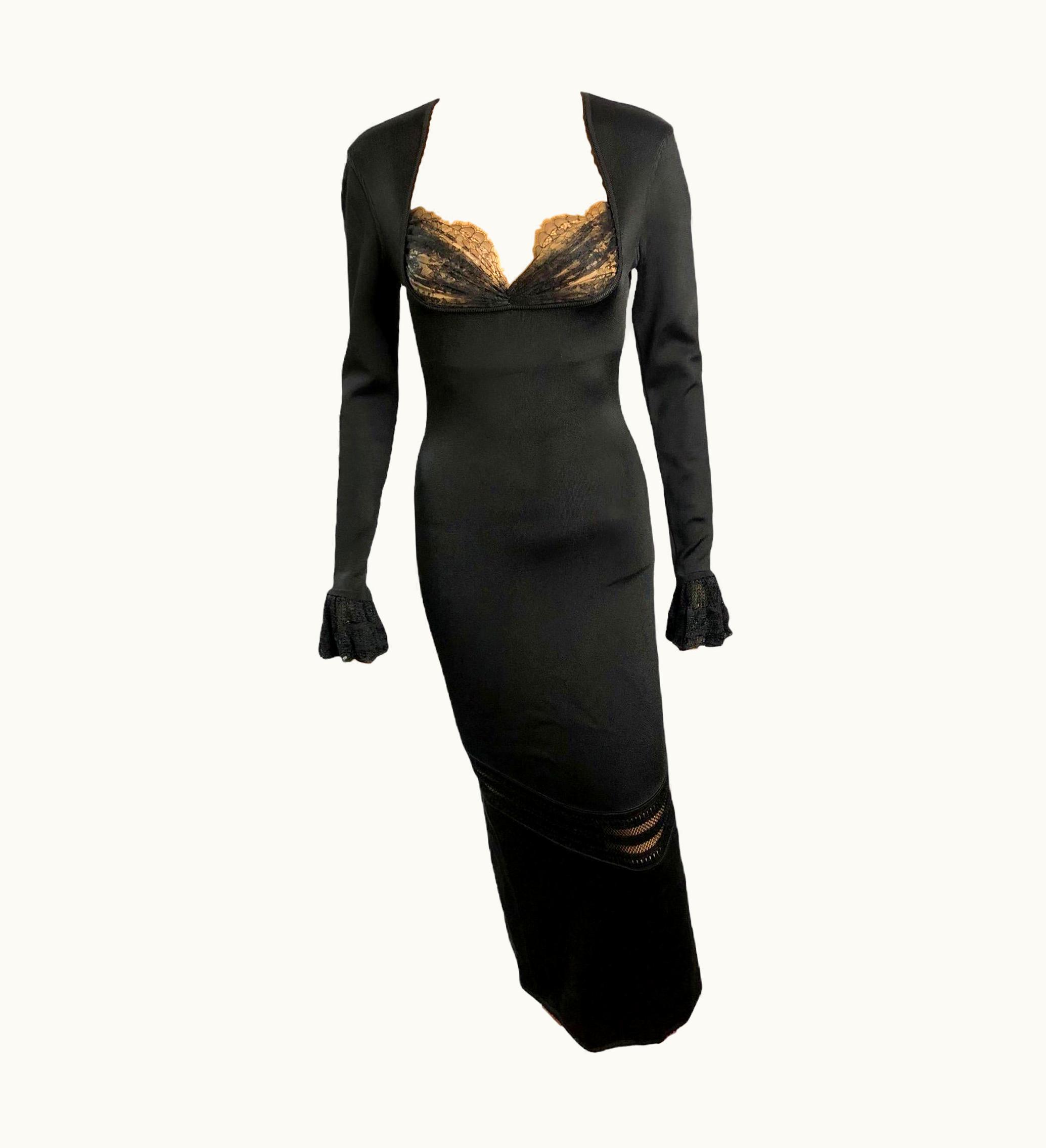 Alaia Azzedine Alaia C. 1993 Vintage Lace Bustier Sheer Crochet Knit Black Dress Gown