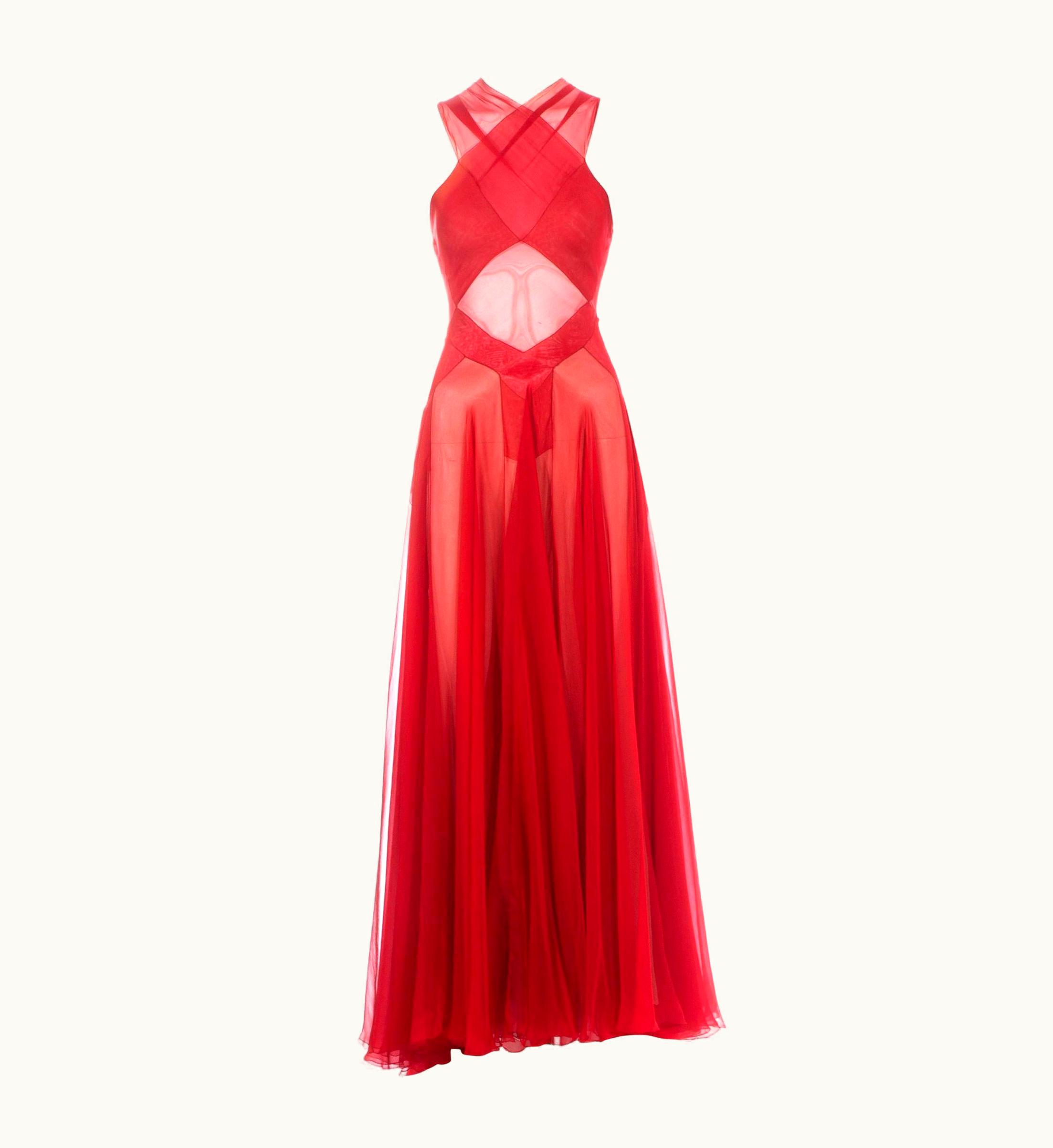 Alaia Azzedine Alaia Couture Red Silk Evening Dress, C 1996