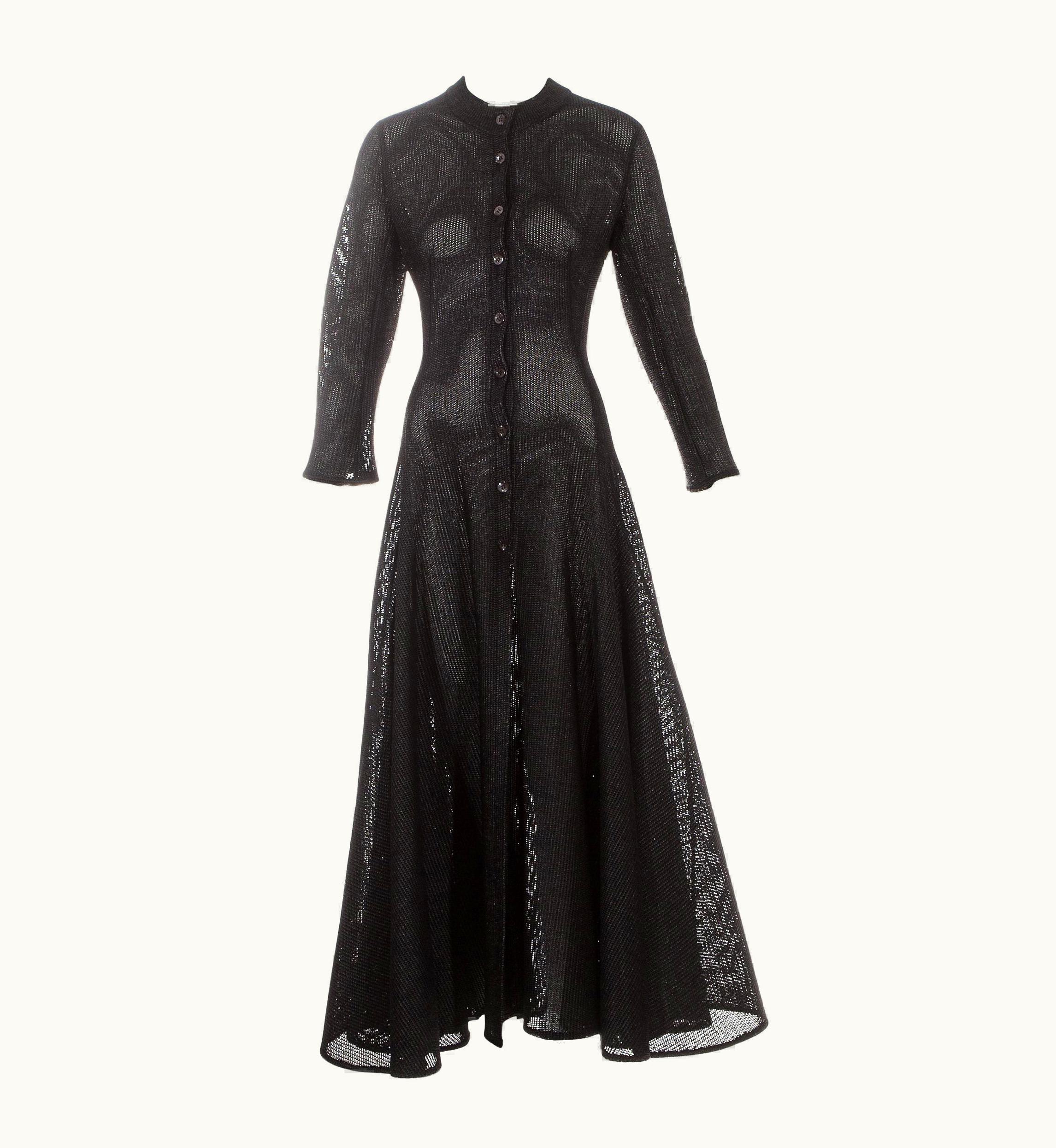 Alaia Azzedine Alaia Black Knitted Viscose Raffia Evening Dress, Ca 1996