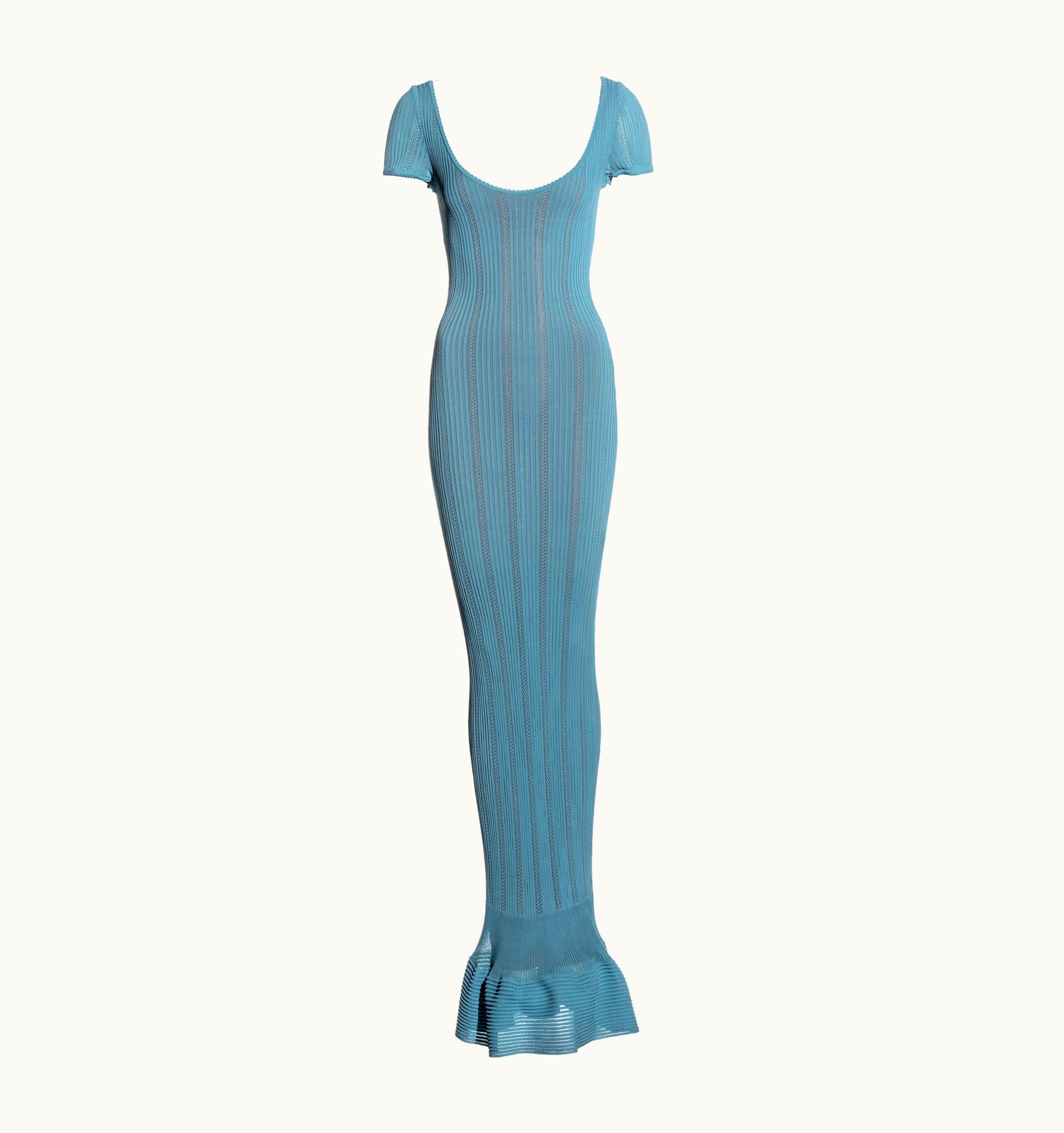 Alaia Azzedine Alaia Blue Open-knit Floor-length Fishtail Dress, S/S 1996