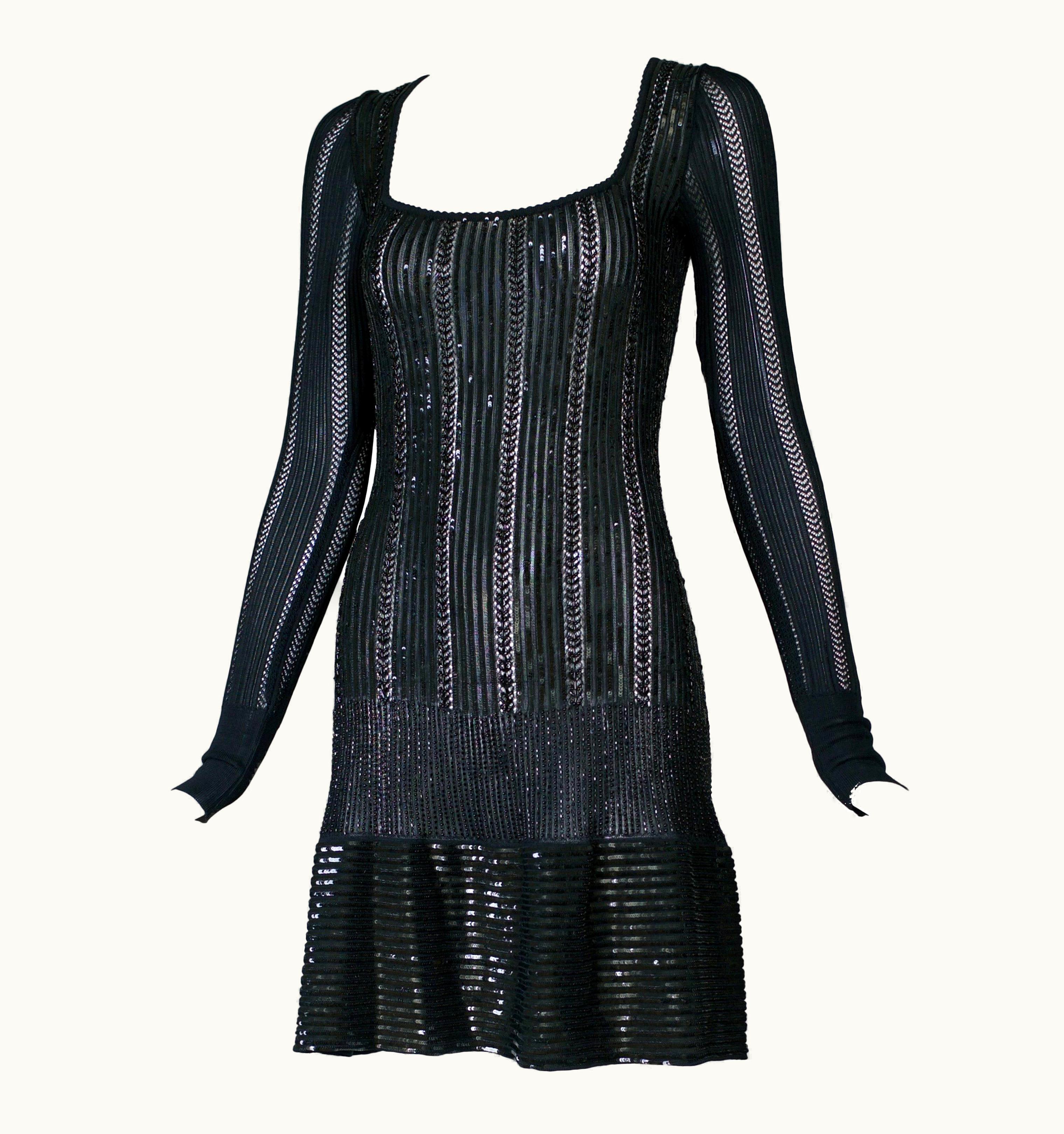 Alaia Azzedine Alaia Black BodyCon Beaded And Sequined Cocktail Dress, Circa 1996