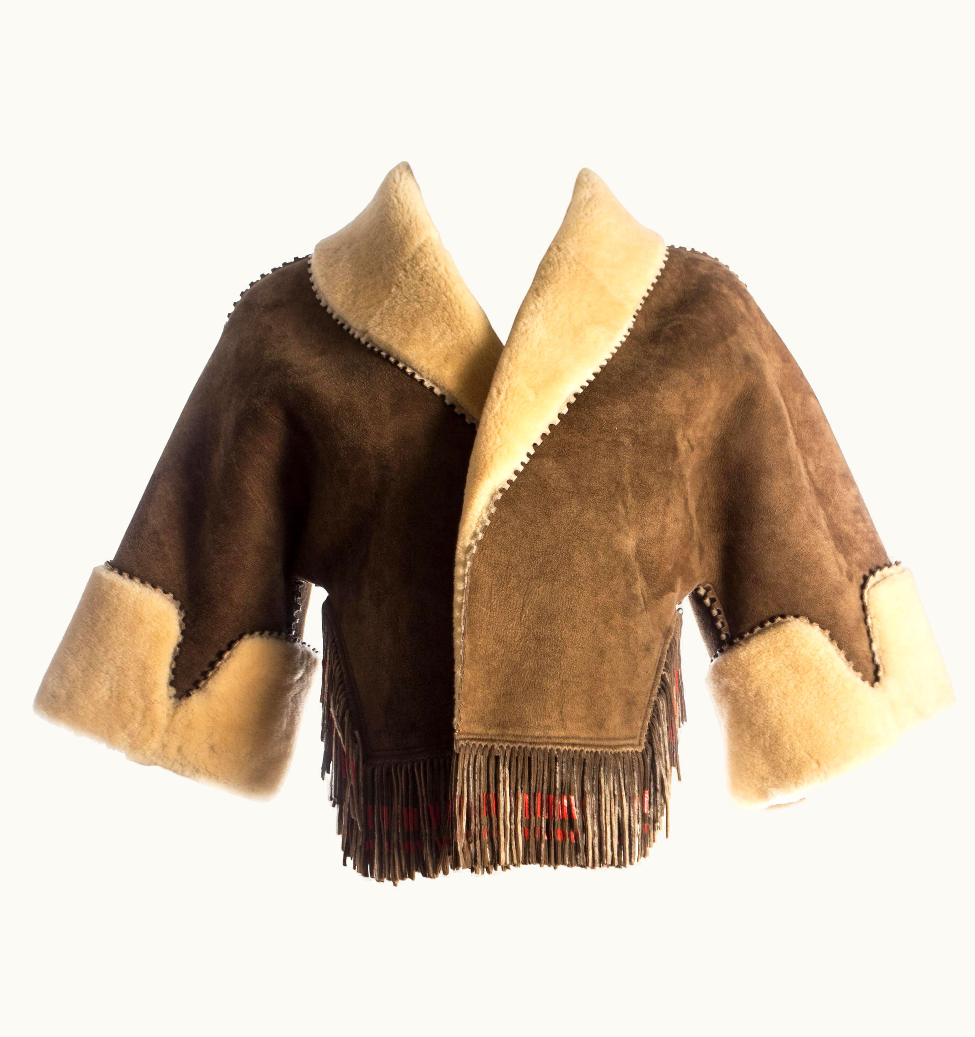 Alaia Azzedine Alaia Brown Shearling Fringed Bolero Jacket, Circa 1998