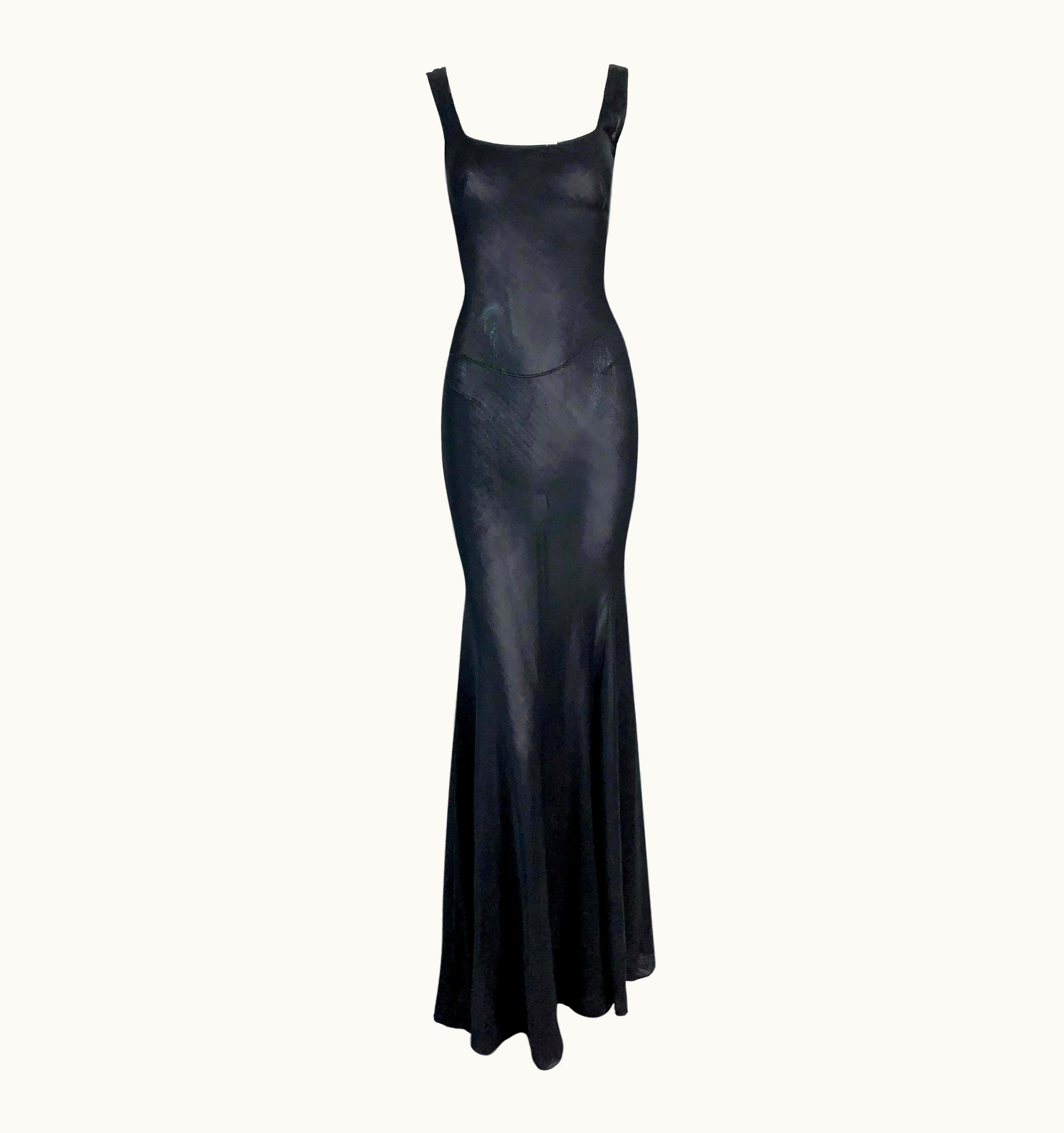 Alaia C. 1998 Azzedine Alaia Sheer Black Knit Asymmetrical Seams Mermaid Gown Dress