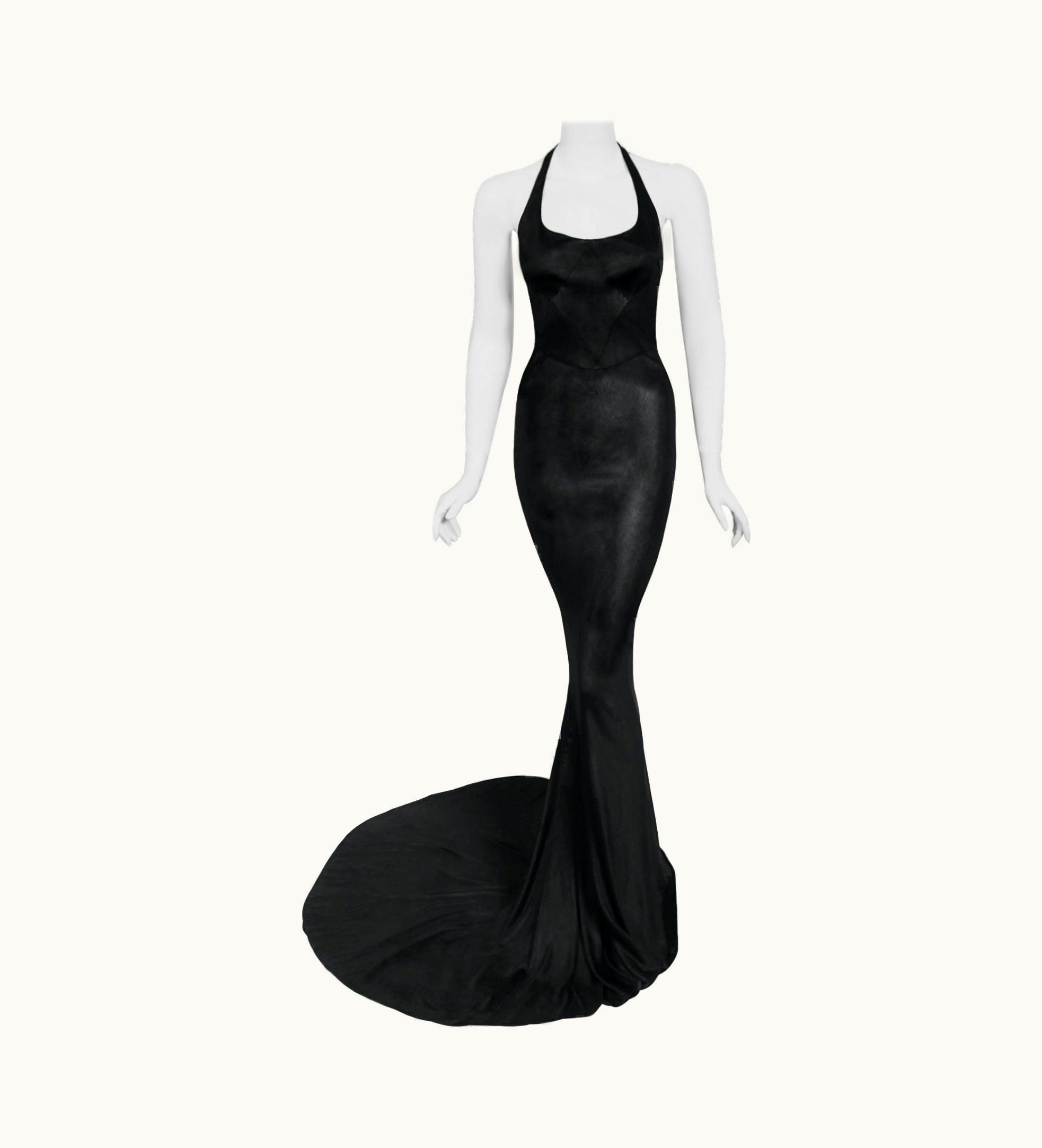 Alaia Vintage 1998 Azzedine Alaia Black Knit Hourglass Halter Bias-Cut Trained Gown