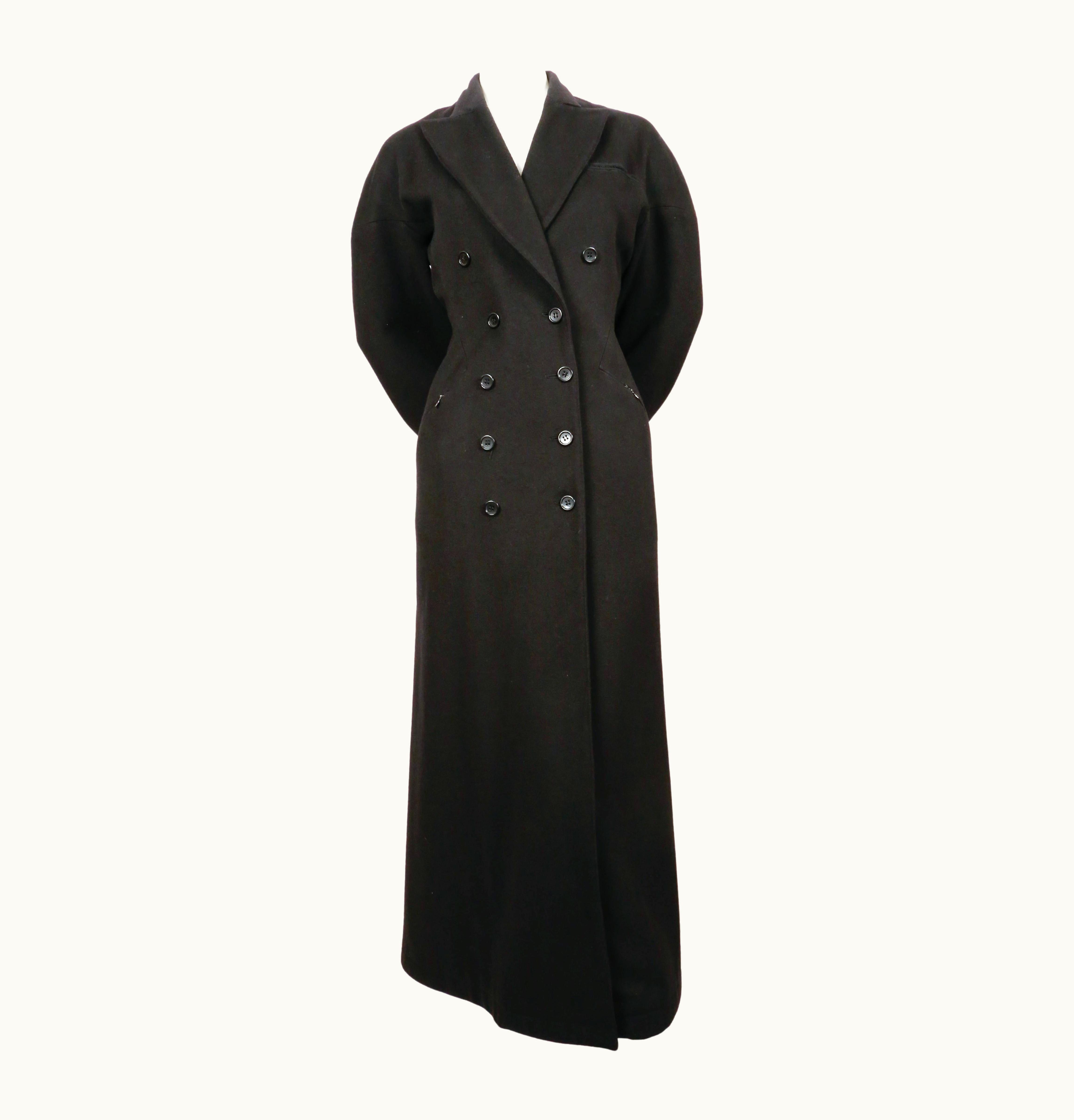 Alaia 1986 Azzedine Alaia Black Wool Gabardine Runway Coat With Seamed Back