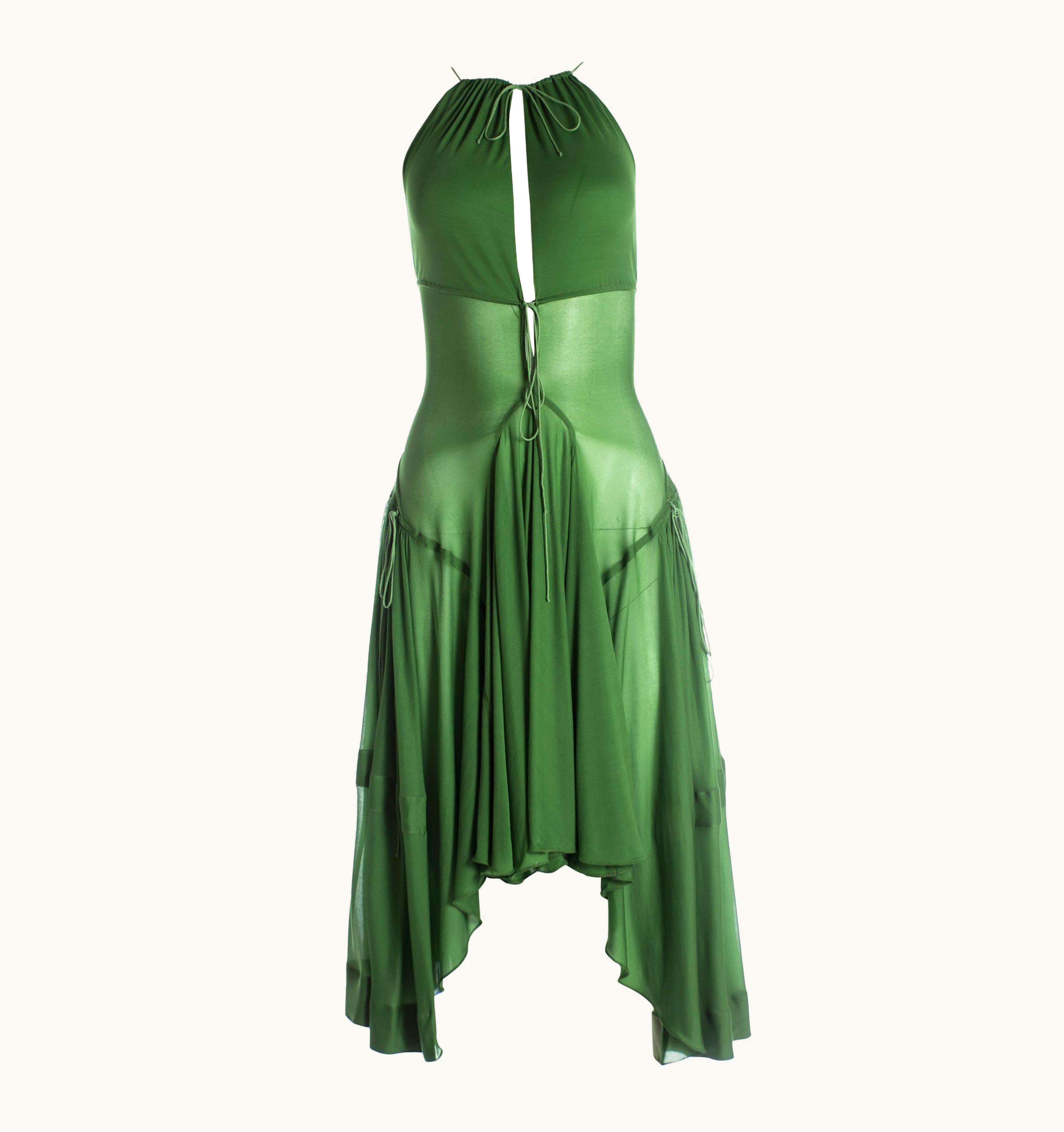 Alaia Azzedine Alaia Green Pleated Backless Summer Dress, C 2009