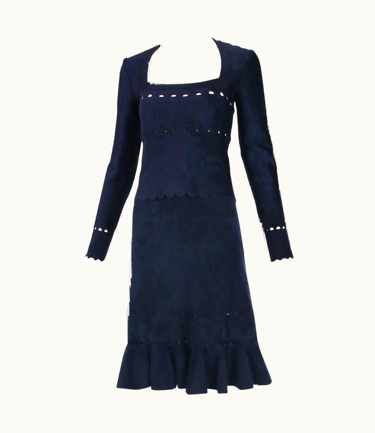 Alaia Alaia Midnight Blue Top & Skirt Ensemble w/Cutouts