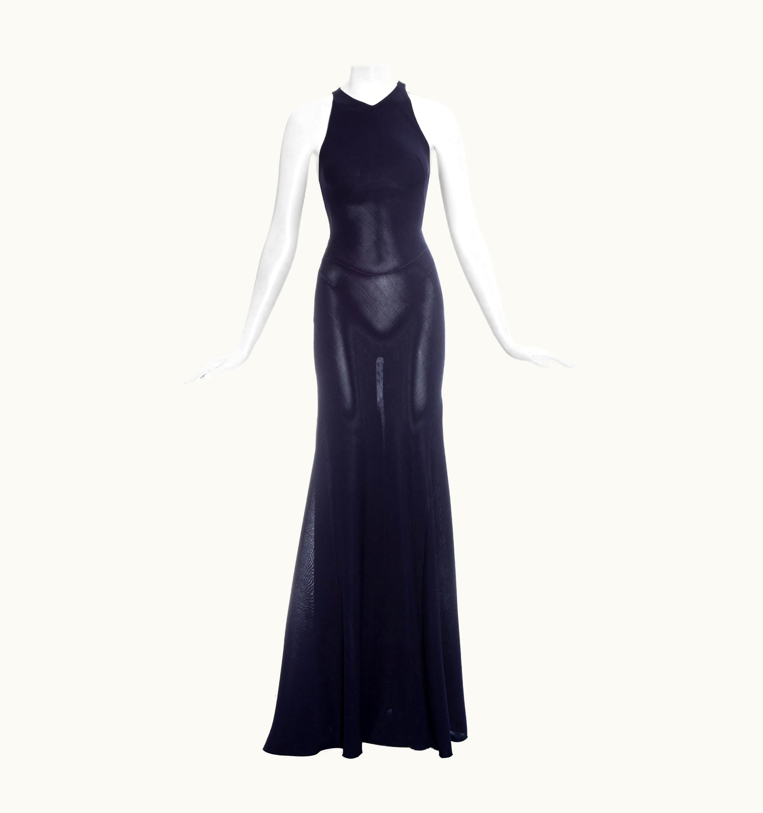 Alaia Azzedine Alaia Navy Blue Knitted Figure Hugging Maxi Dress, AW 2001