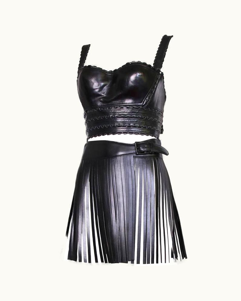 Alaia Iconic Alaia Black Leather Fringe Belt Circa 2001