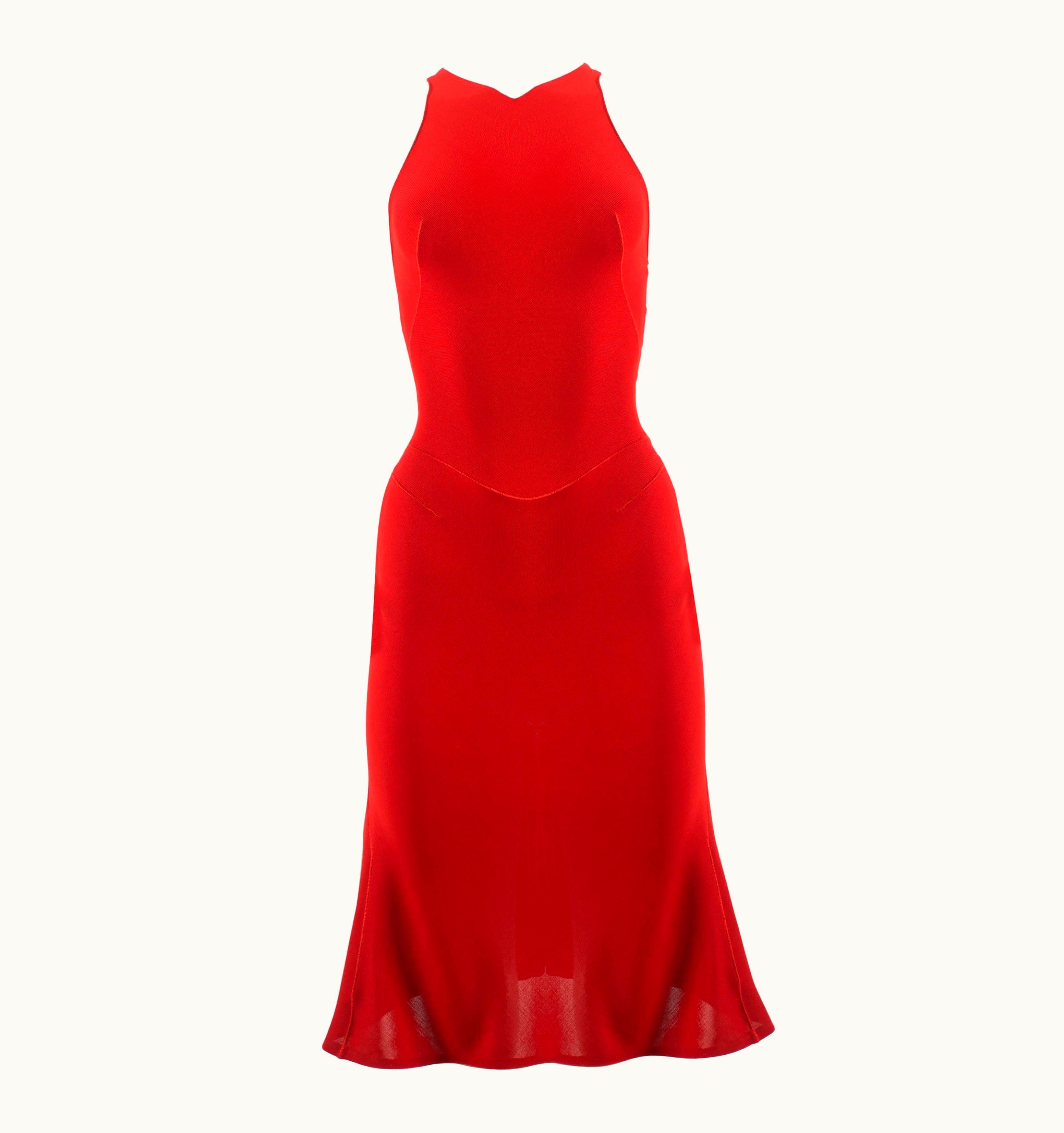 Alaia Alaia Autumn-Winter 2001 Couture Red Knitted Mid Length Evening Dress